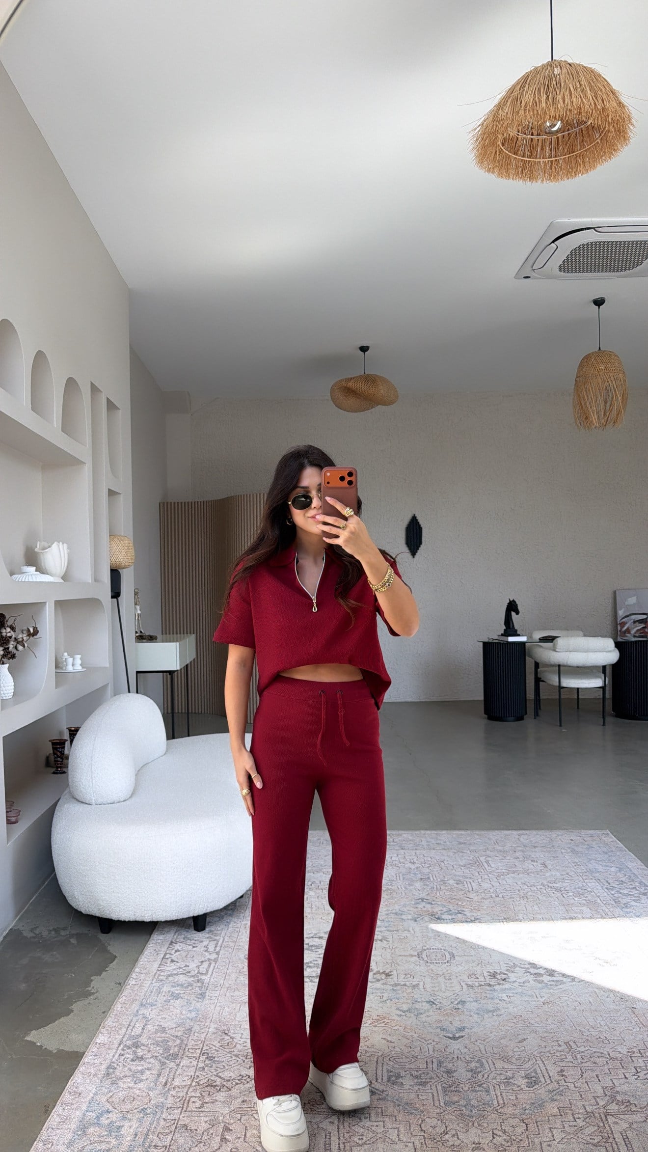 Bordo Fitilli Fermuarlı Kısa Kol Basic Takım