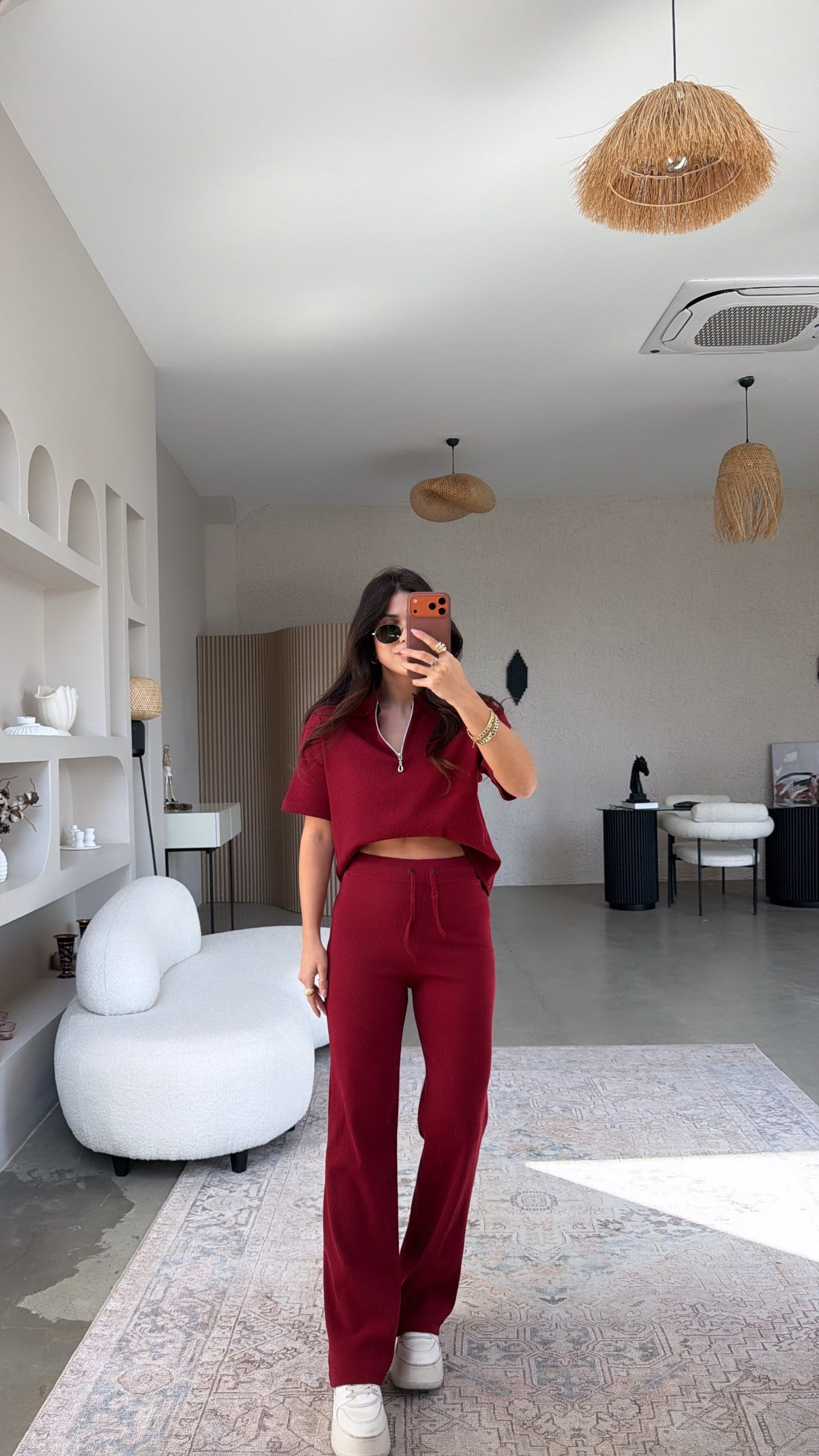 Bordo Fitilli Fermuarlı Kısa Kol Basic Takım