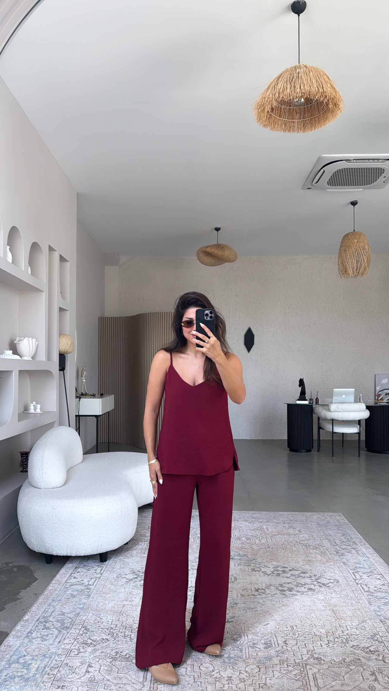 Bordo İp Askılı Basic Tiril Takım