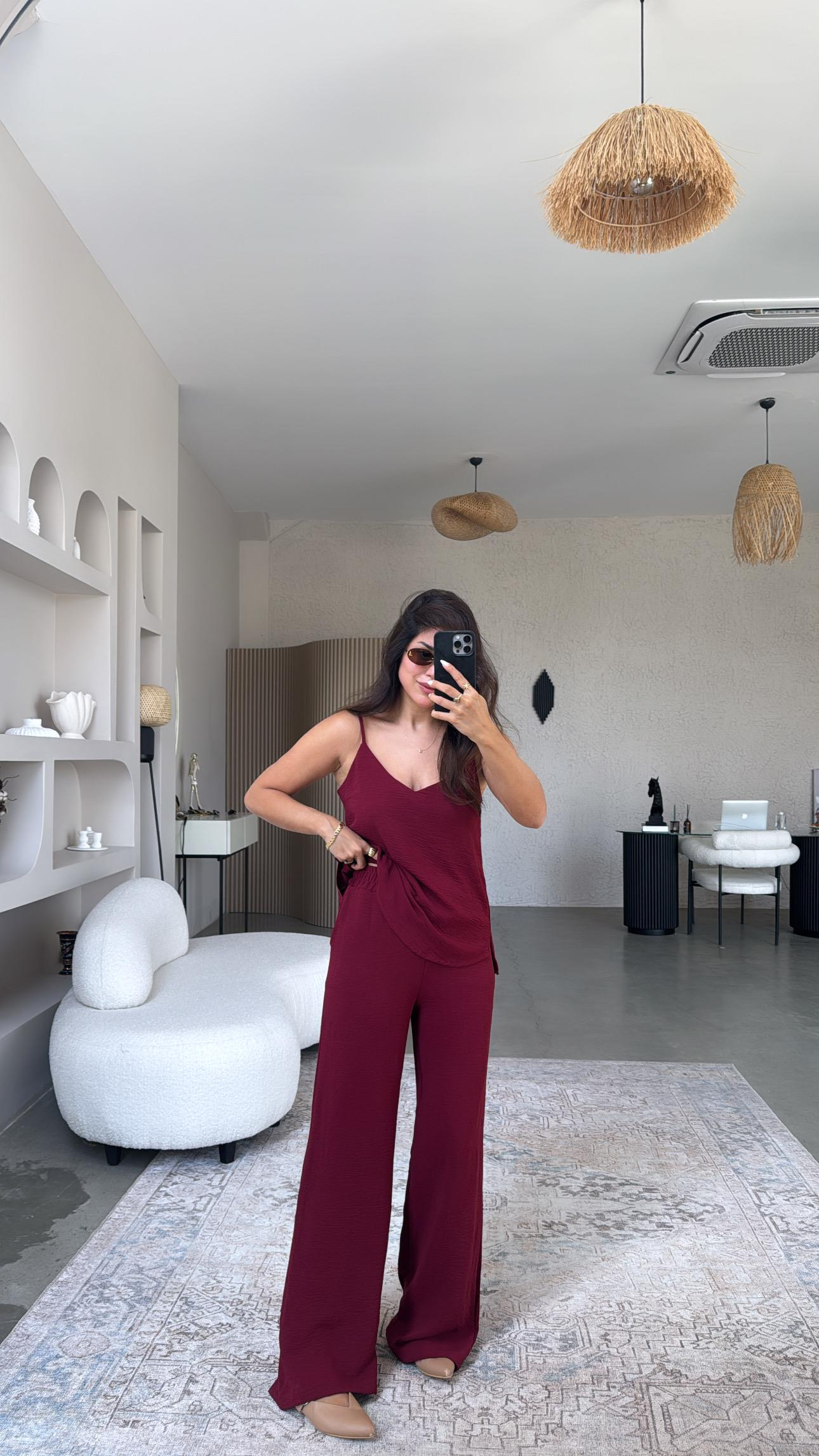 Bordo İp Askılı Basic Tiril Takım