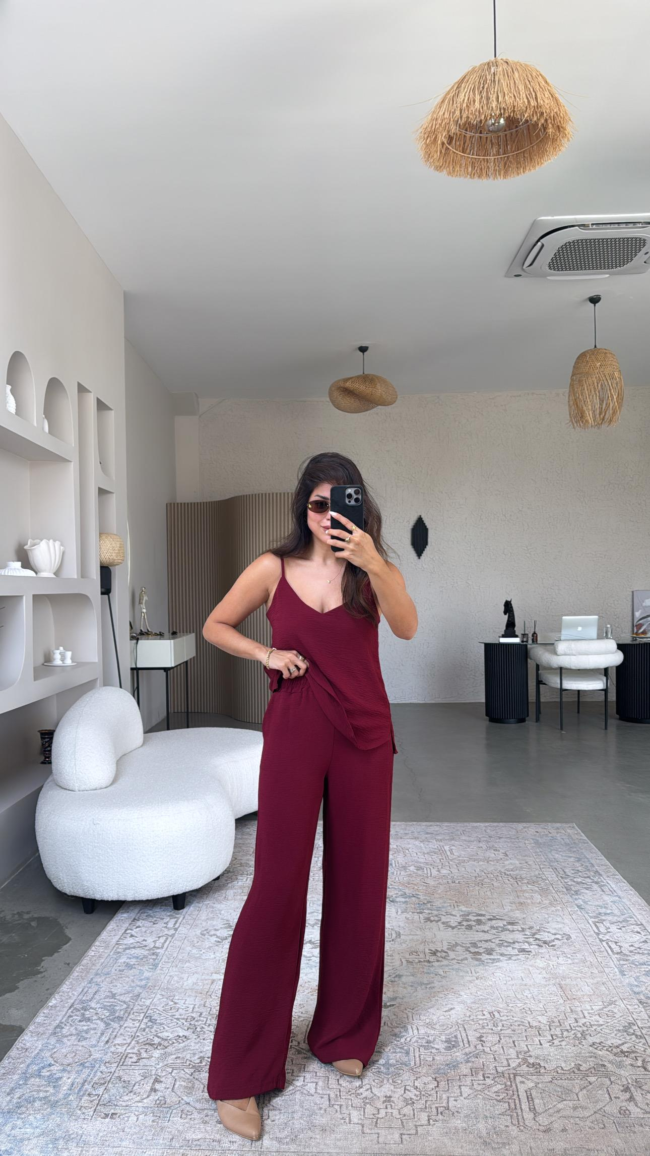 Bordo İp Askılı Basic Tiril Takım