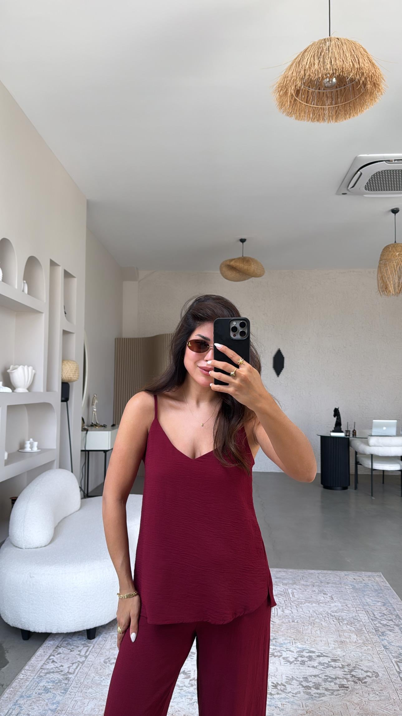 Bordo İp Askılı Basic Tiril Takım