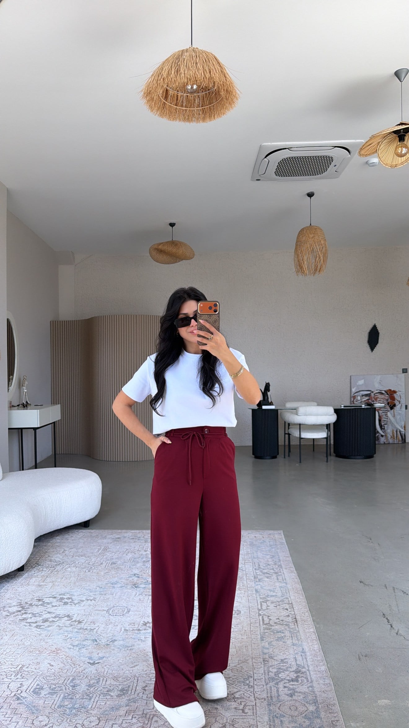 Bordo İpli Modal Pantolon