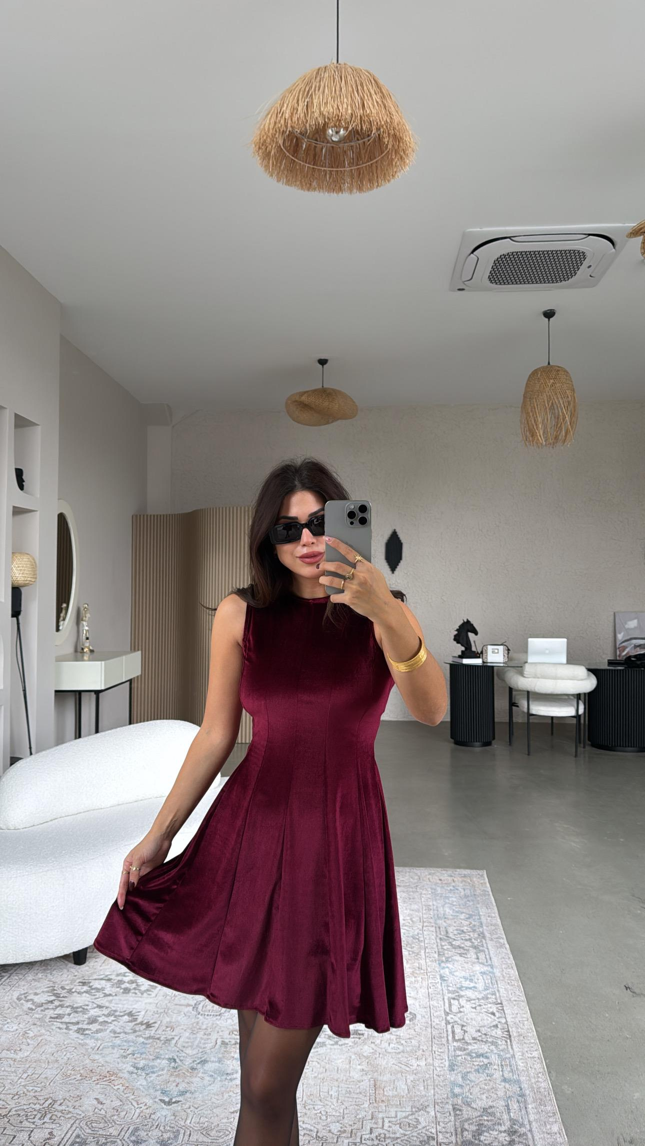 Bordo Kadife Kiloş Elbise