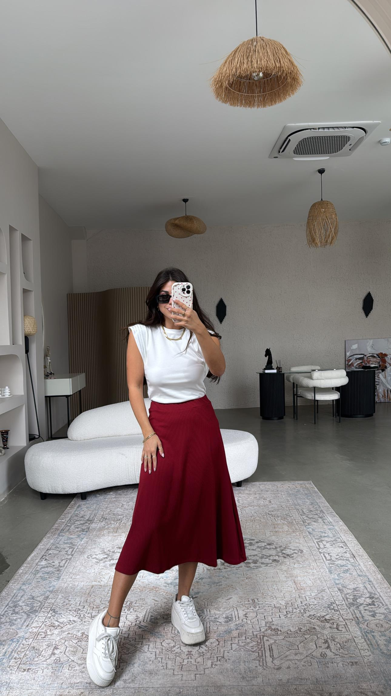 Bordo Kaşkorse Etek