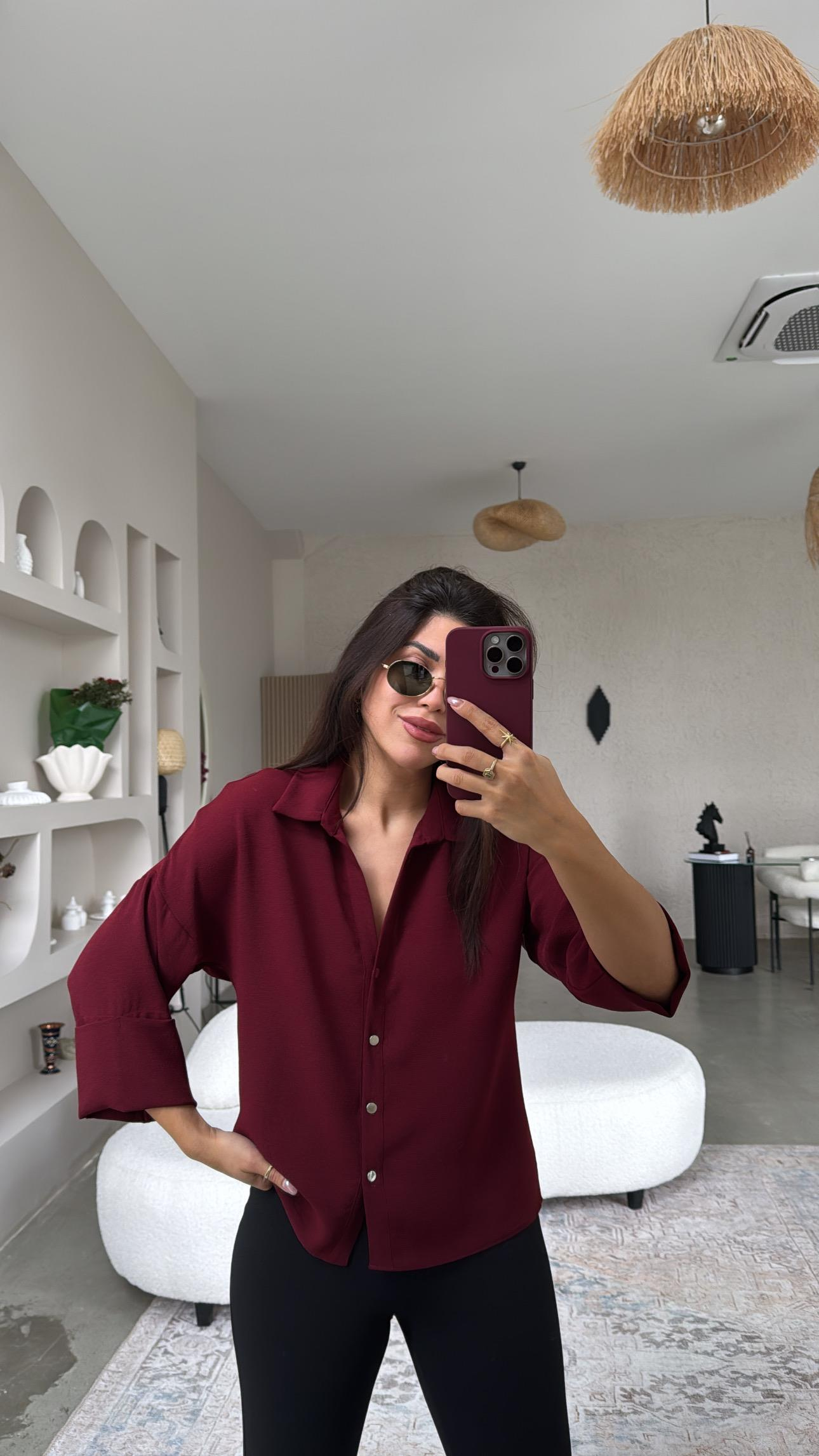 Bordo Krep Klasik Gömlek