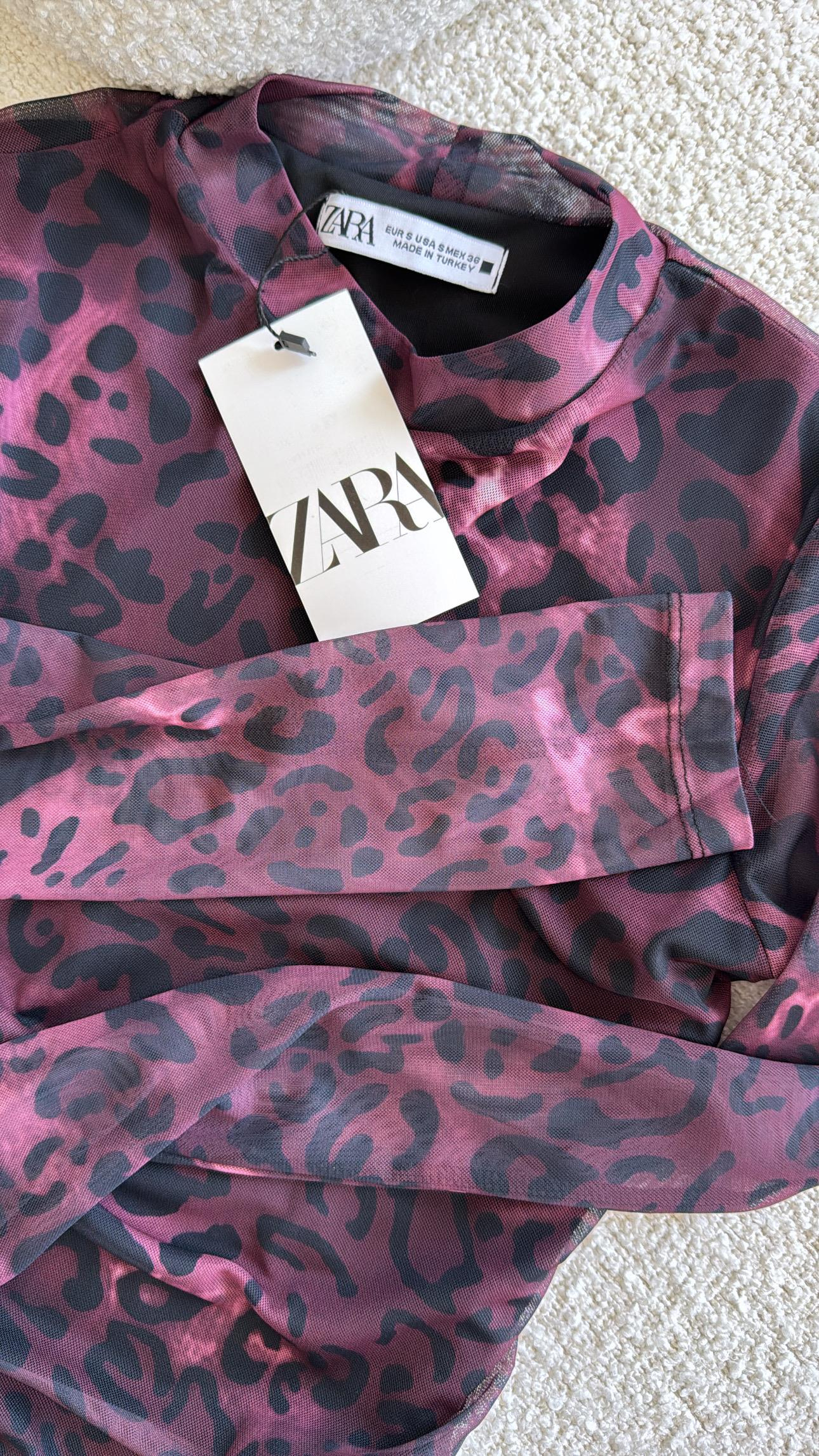 Bordo Leopar Drapeli ZR Tül Elbise