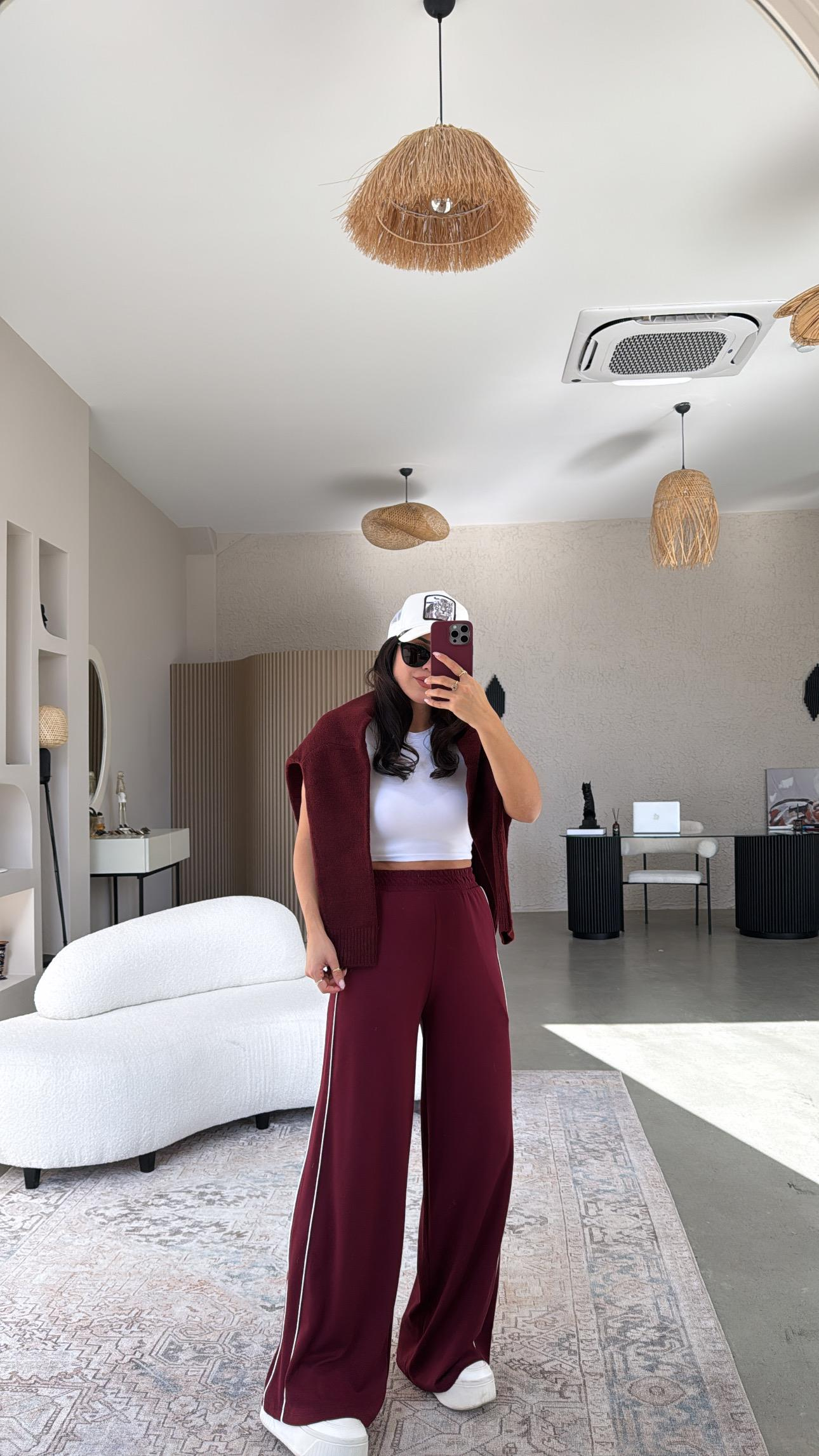Bordo Modal Çift Biyeli Eşofman 