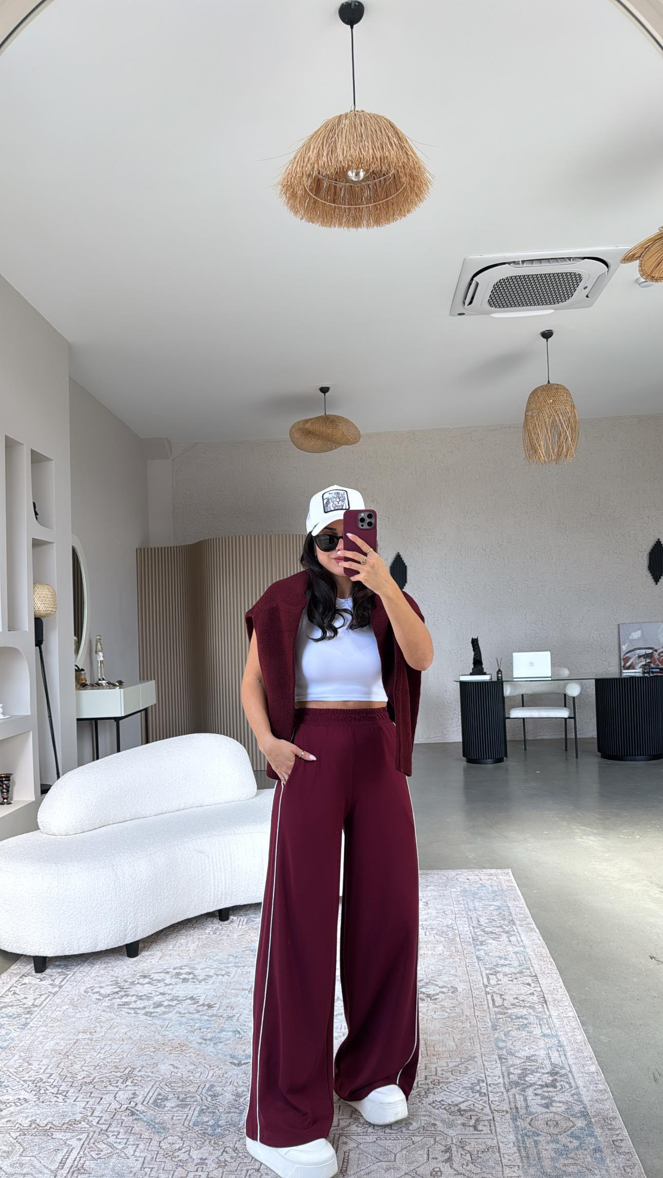 Bordo Modal Çift Biyeli Eşofman 