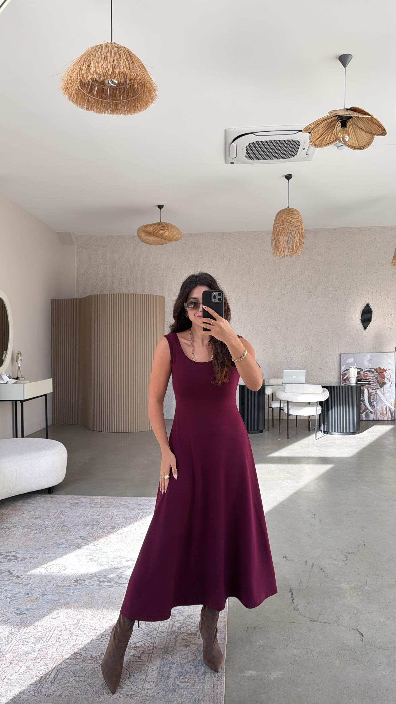 Bordo Modal Elbise Bluz İkili Takım