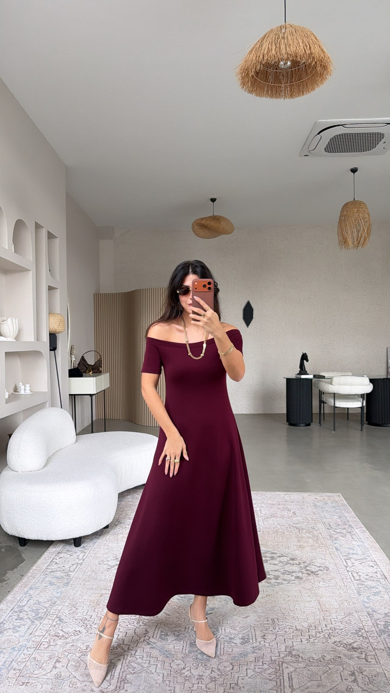 Bordo Modal Omzu Açık ZR Model Elbise