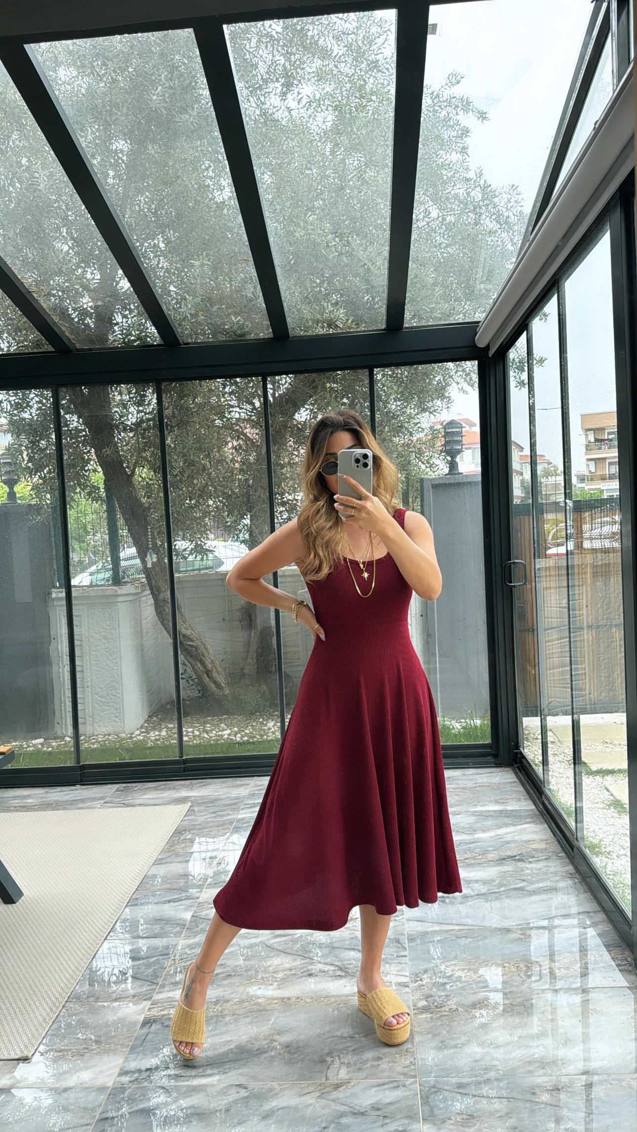 Bordo Özel Üretim Kaşkorse Basic Elbise