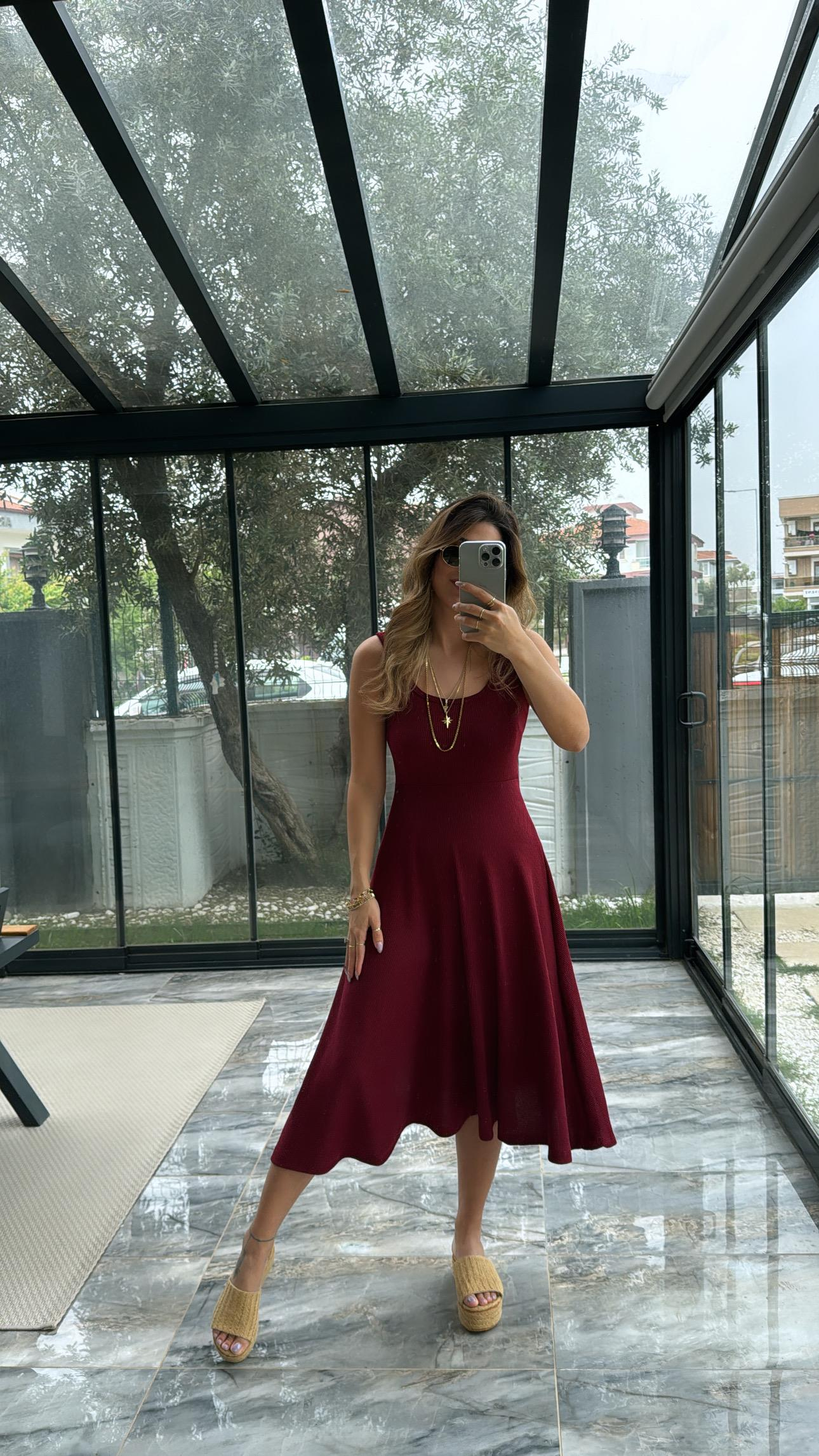 Bordo Özel Üretim Kaşkorse Basic Elbise