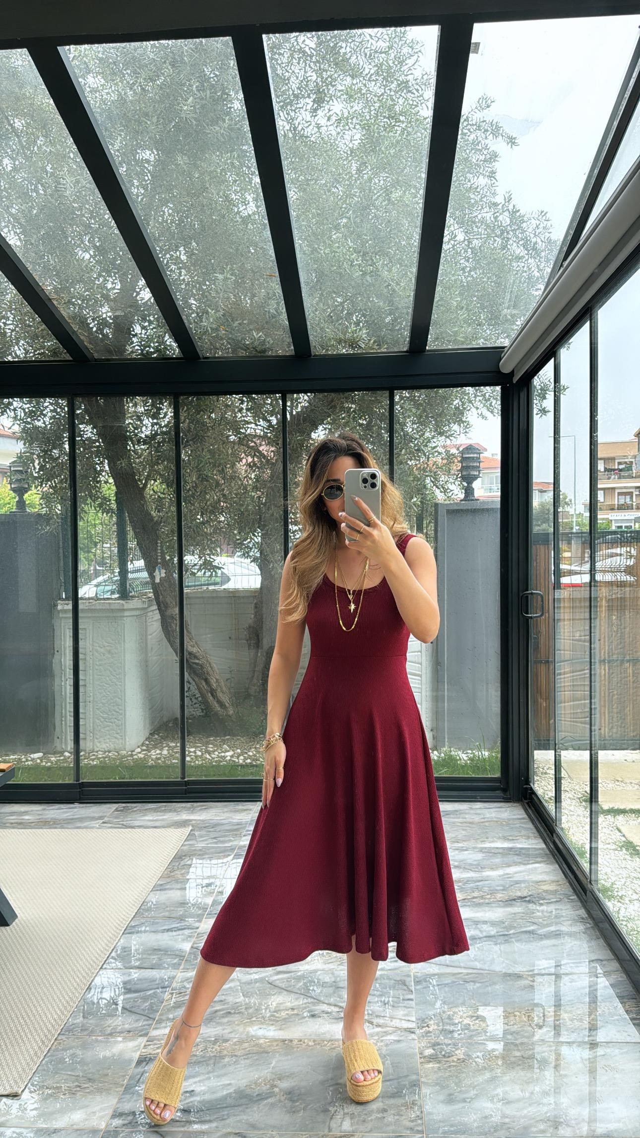 Bordo Özel Üretim Kaşkorse Basic Elbise