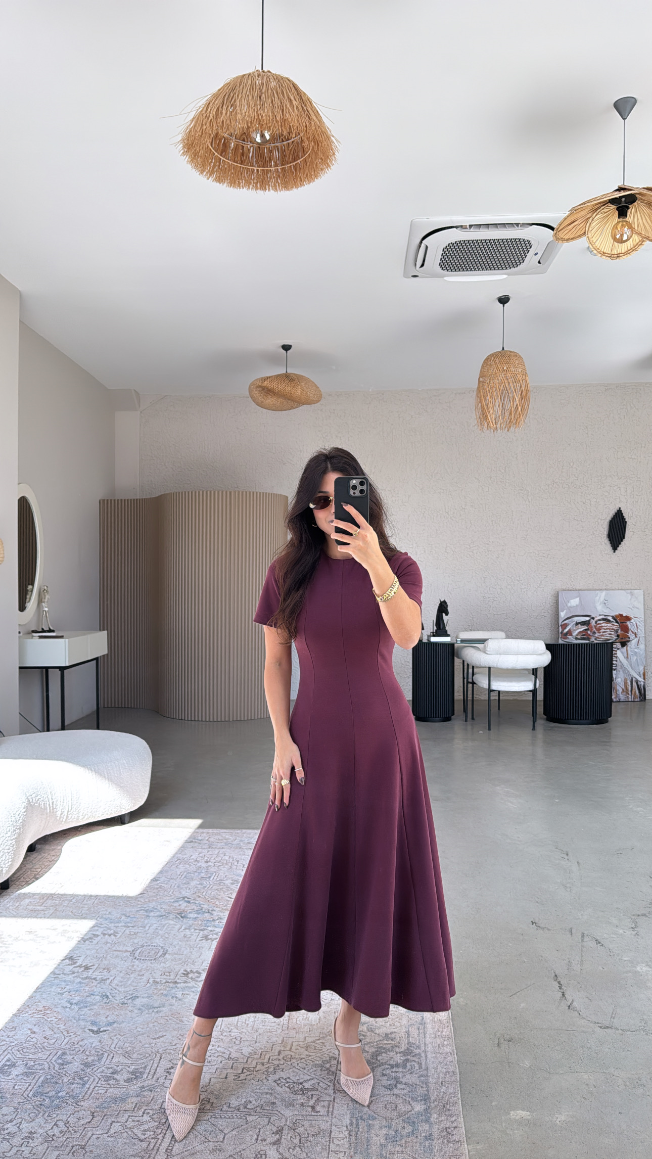 Bordo Parçalı Massi Model Maxi Elbise