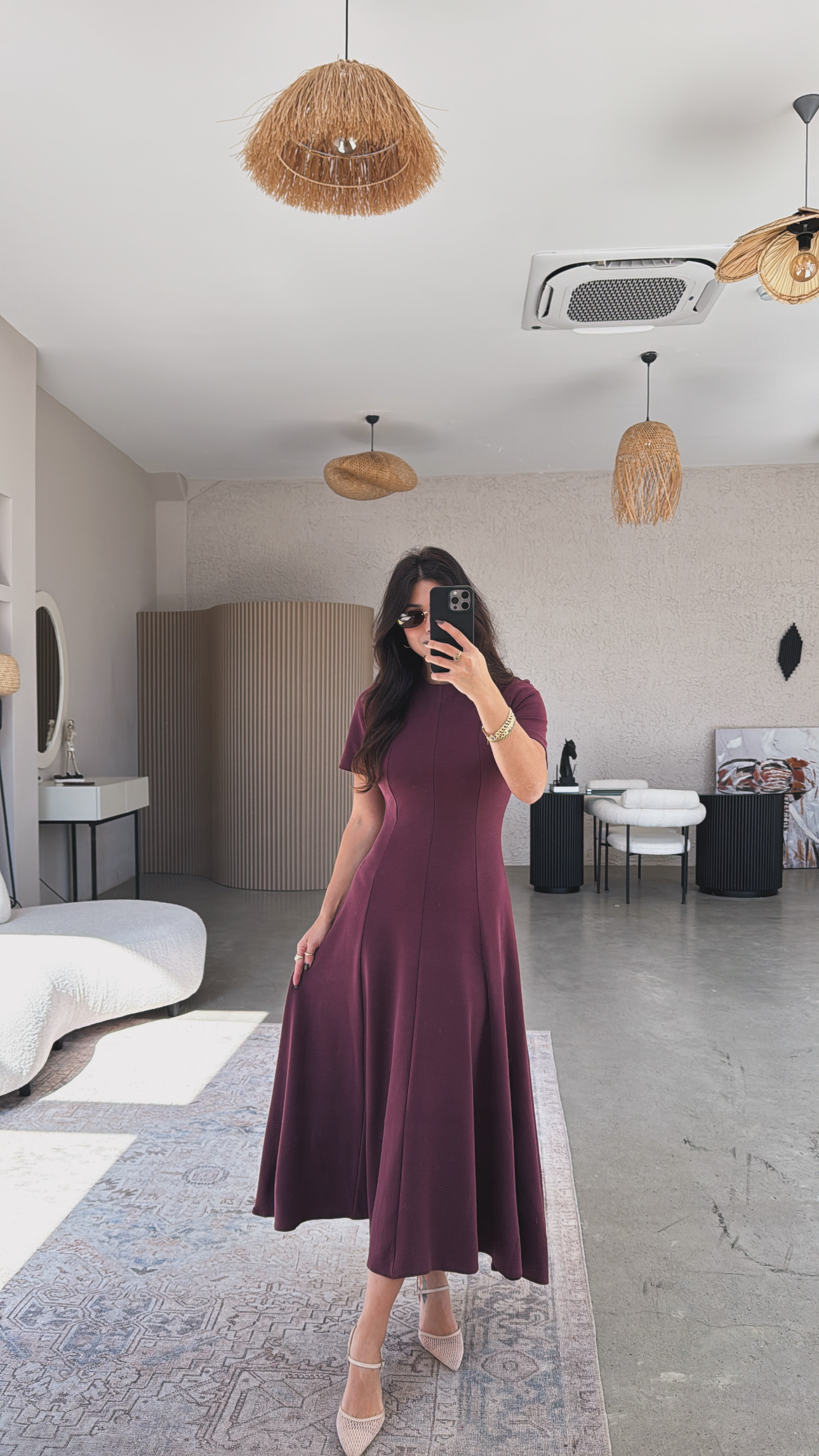 Bordo Parçalı Massi Model Maxi Elbise