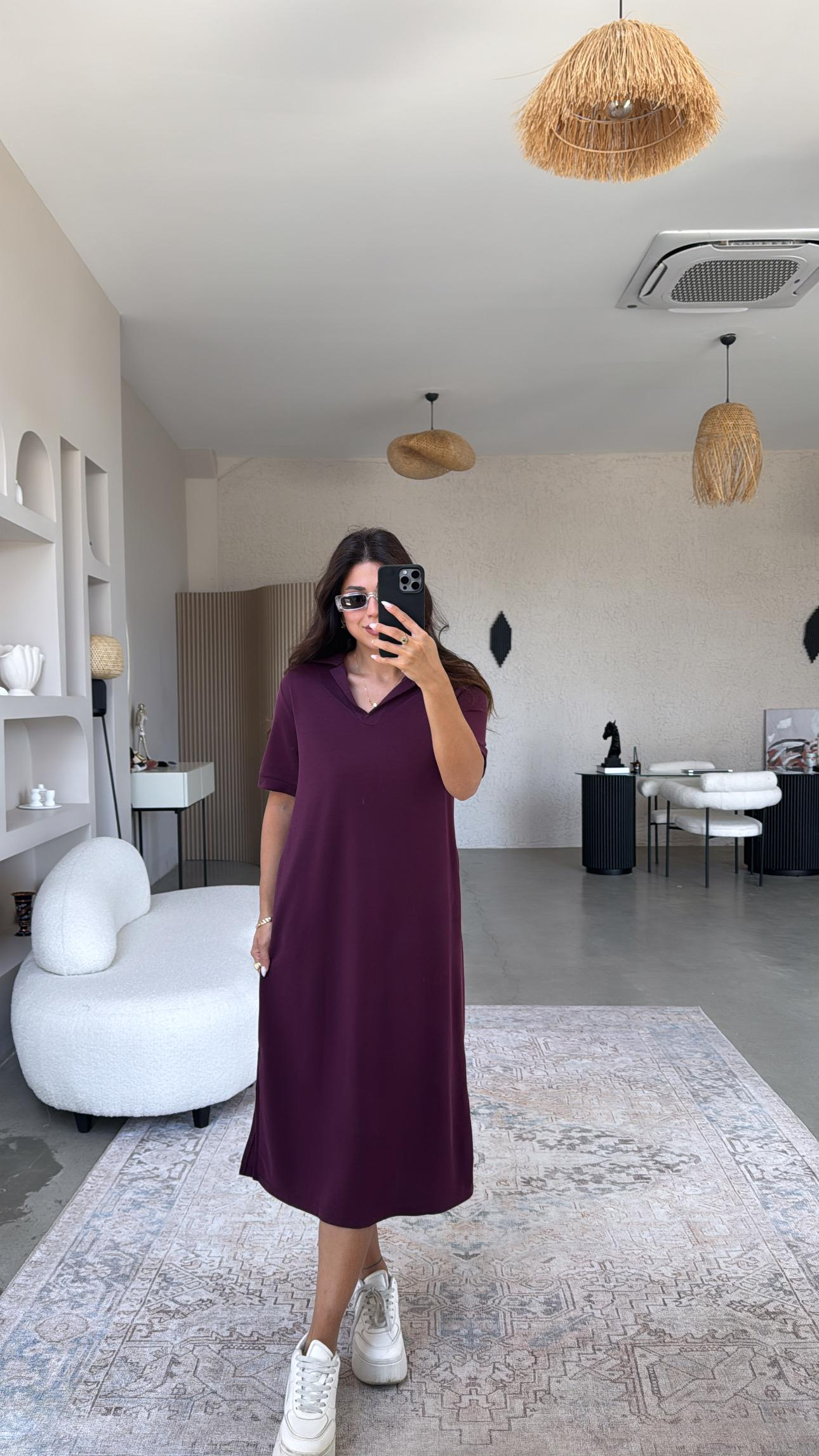 Bordo Pike Modal Yakalı Basic Elbise