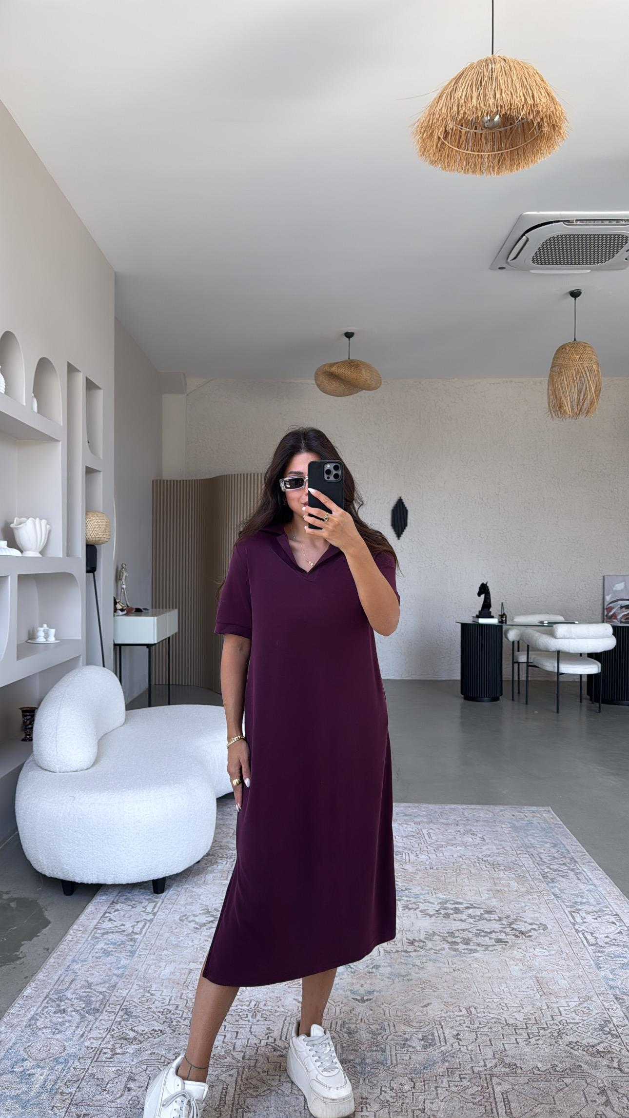 Bordo Pike Modal Yakalı Basic Elbise