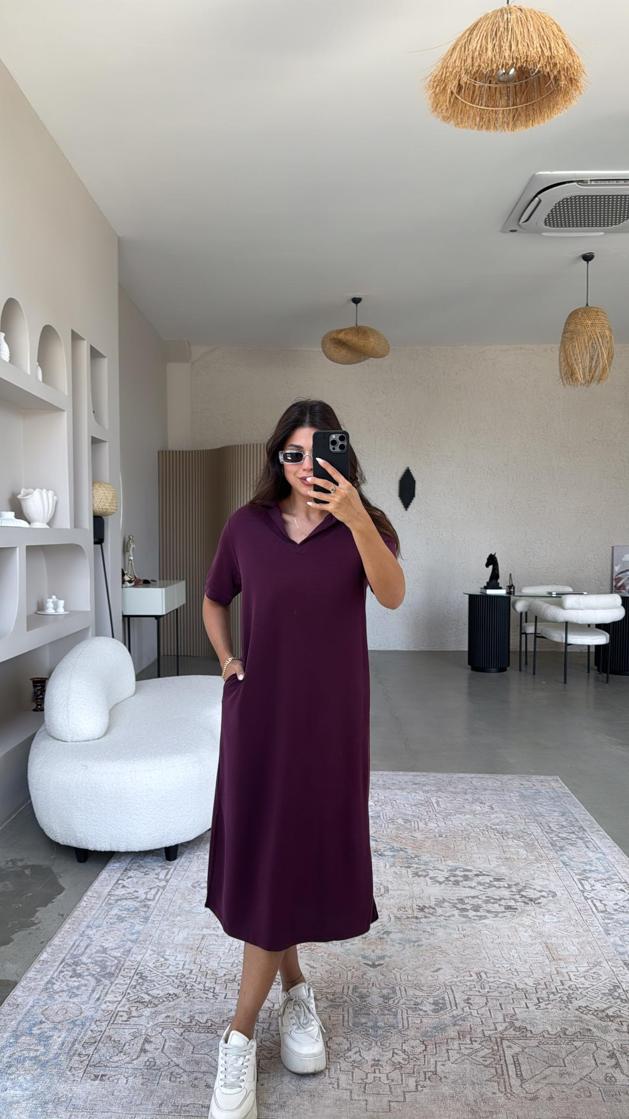 Bordo Pike Modal Yakalı Basic Elbise