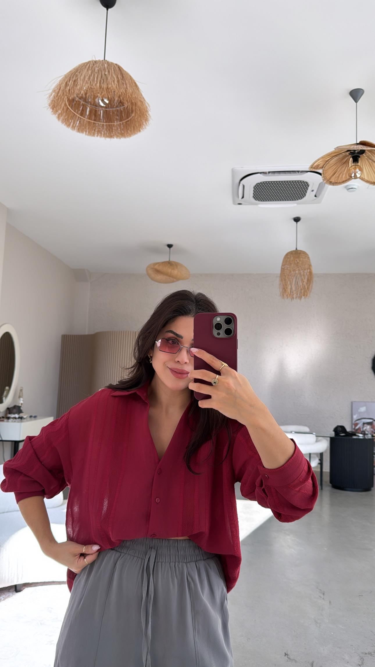 Bordo Premium Dokulu Gömlek