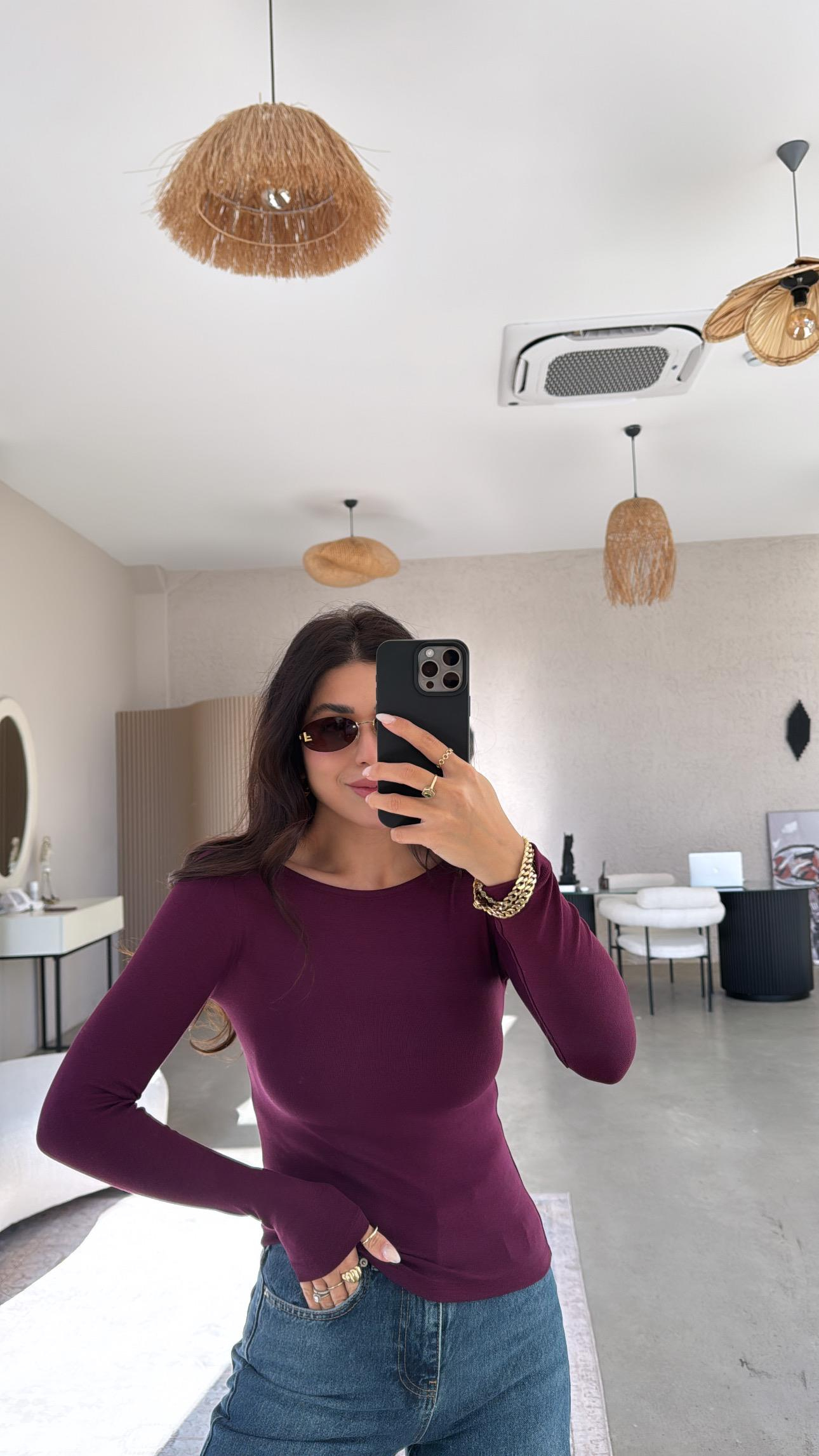 Bordo Pyr Uzun Kol Basic Bluz