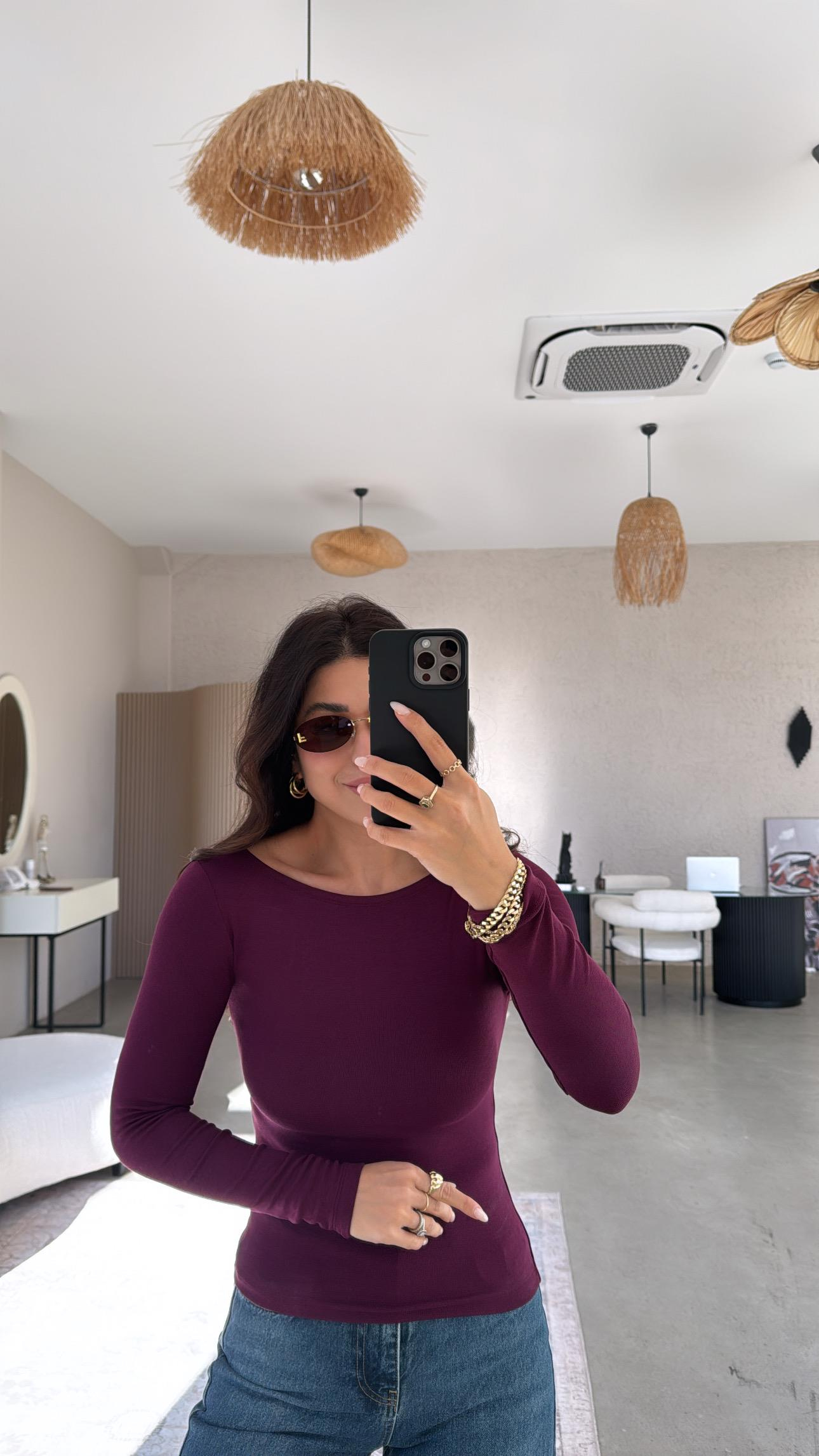 Bordo Pyr Uzun Kol Basic Bluz