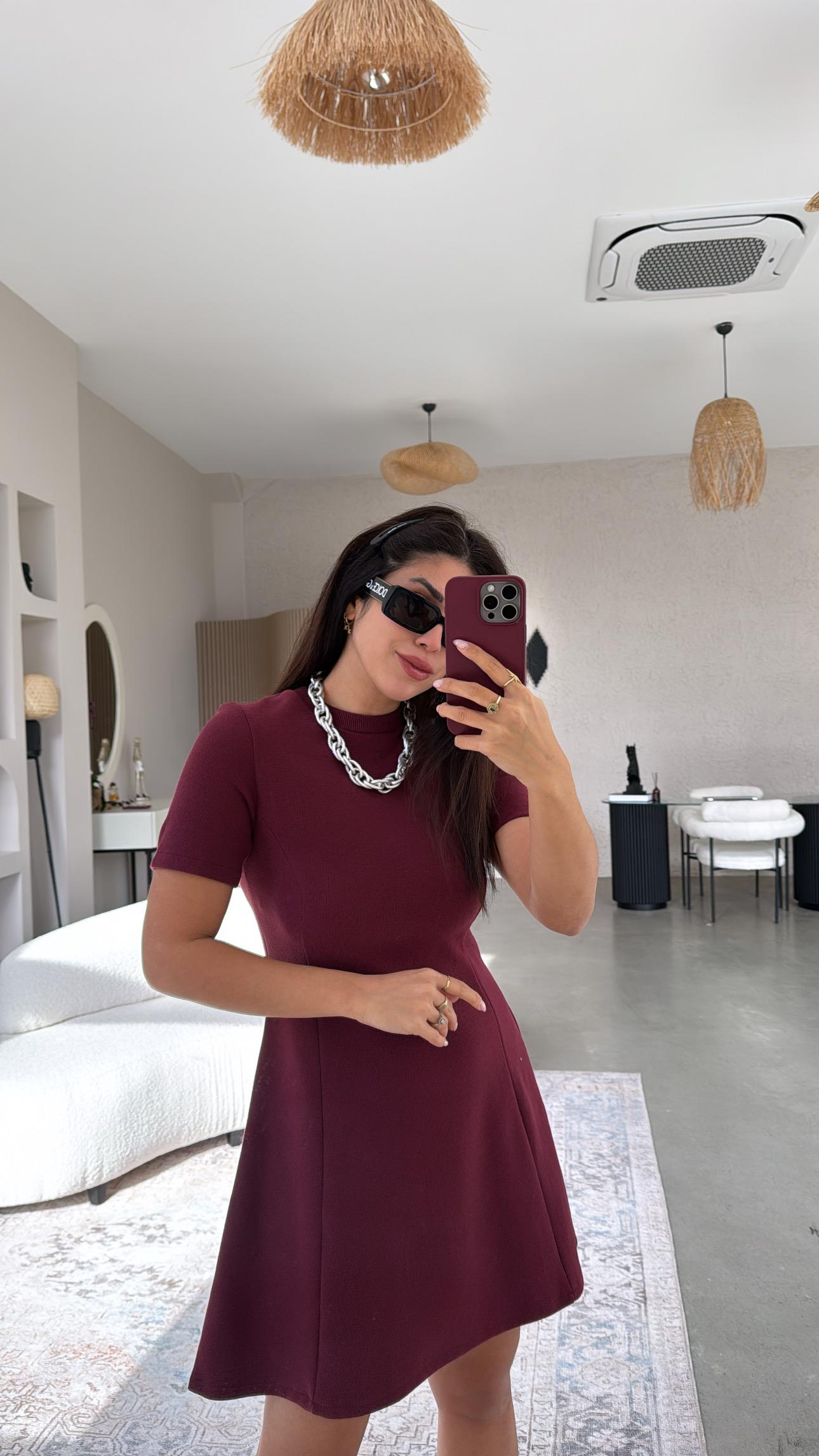 Bordo Selanik Triko Çan Elbise