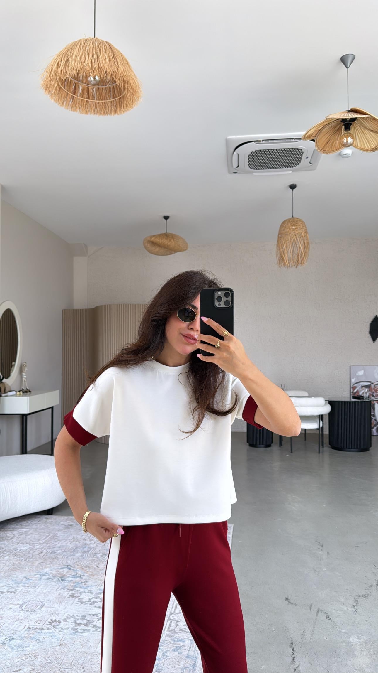 Bordo Şeritli Modal Takım