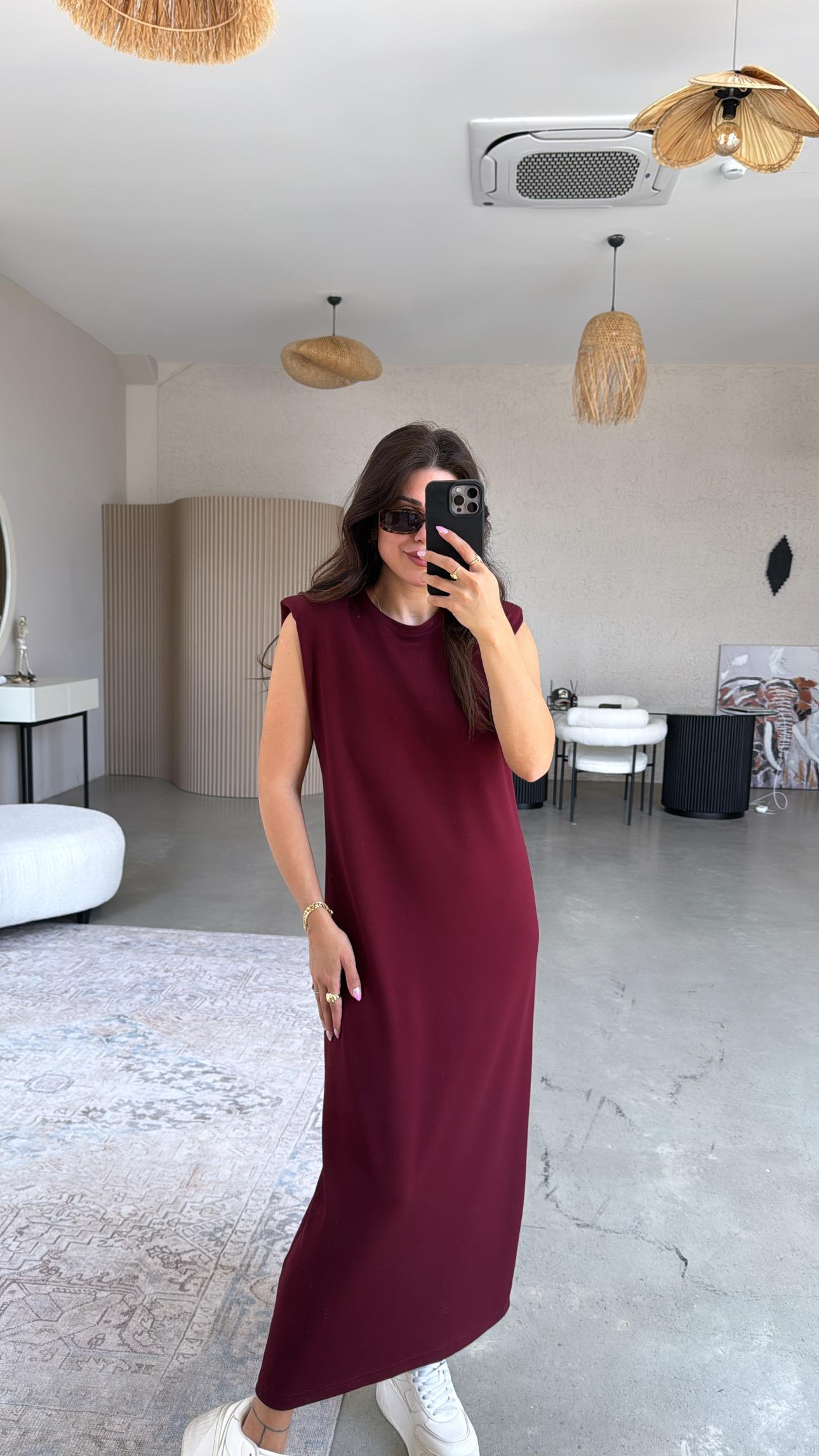 Bordo Vatkalı Modal Elbise
