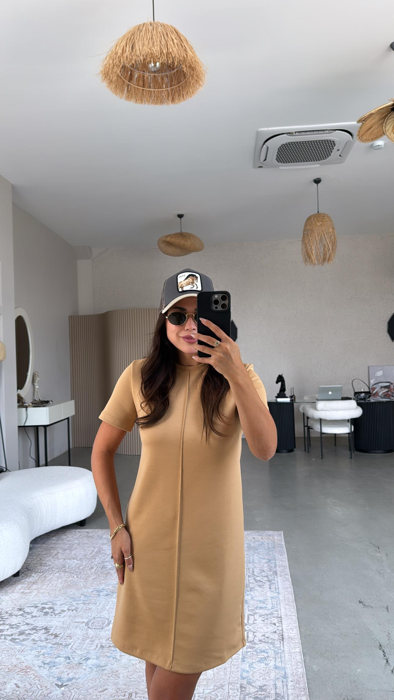 Camel Bisiklet Yaka Çımalı Elbise