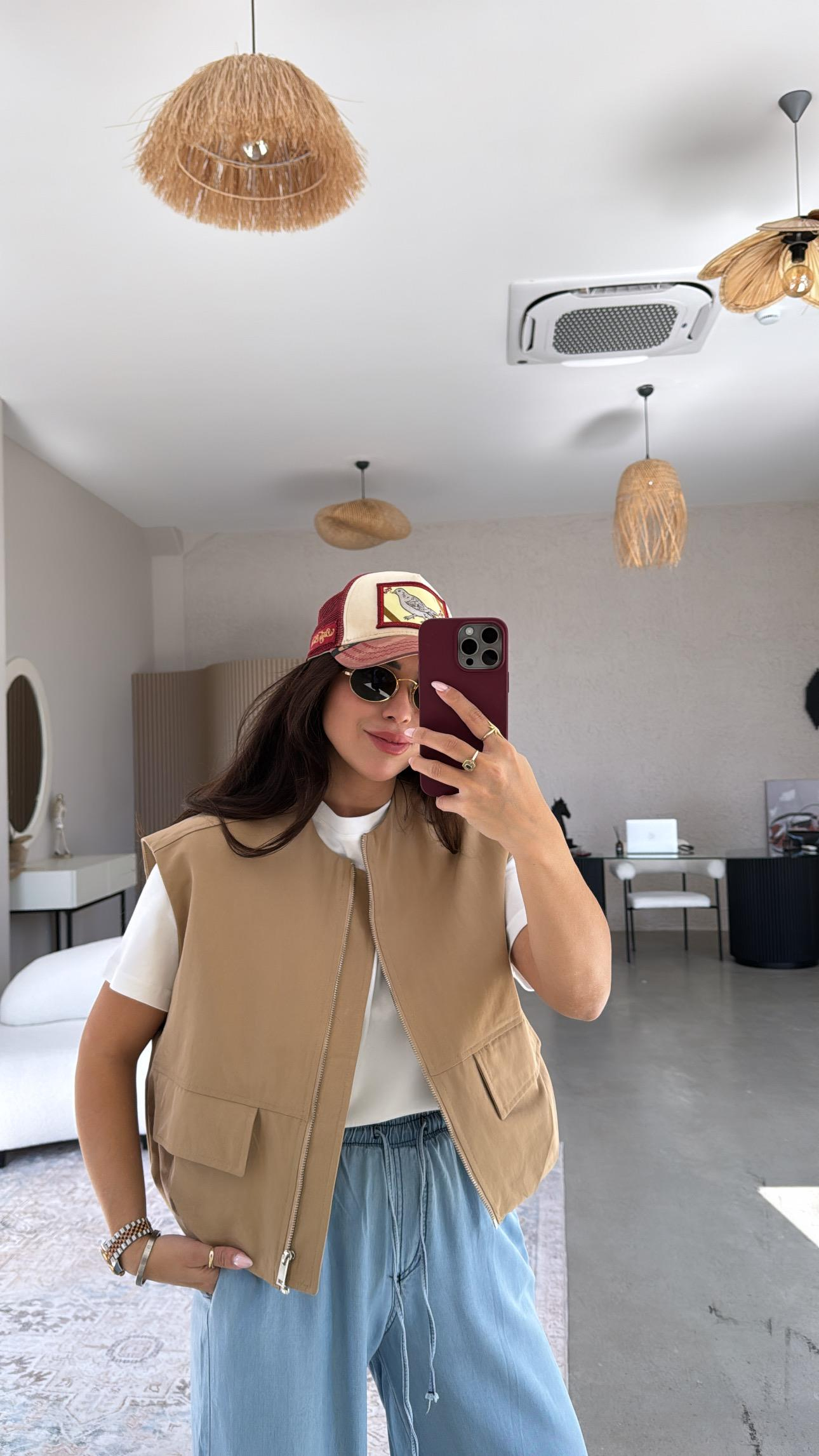 Camel Fermuarlı Yelek