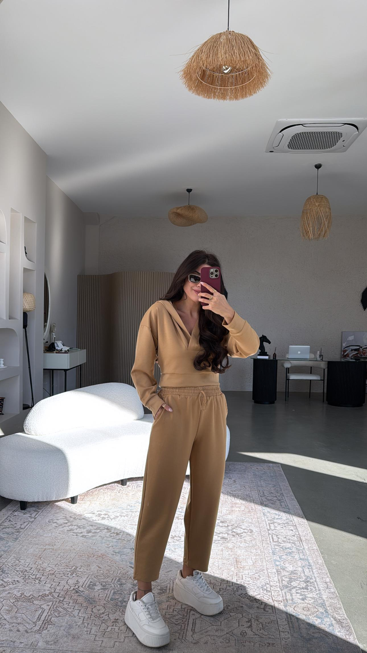 Camel Kapüşonlu Modal Takım