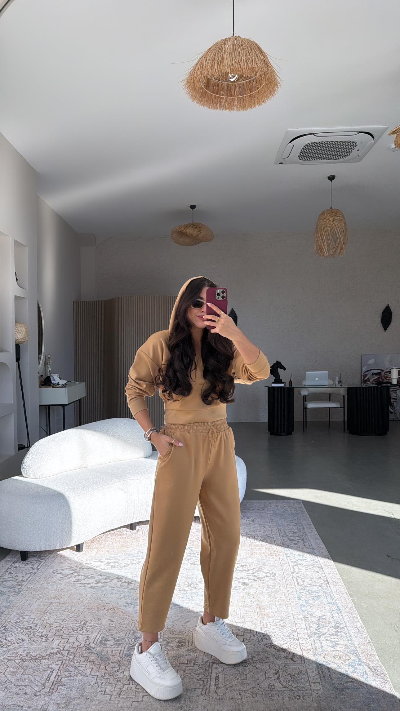 Camel Kapüşonlu Modal Takım