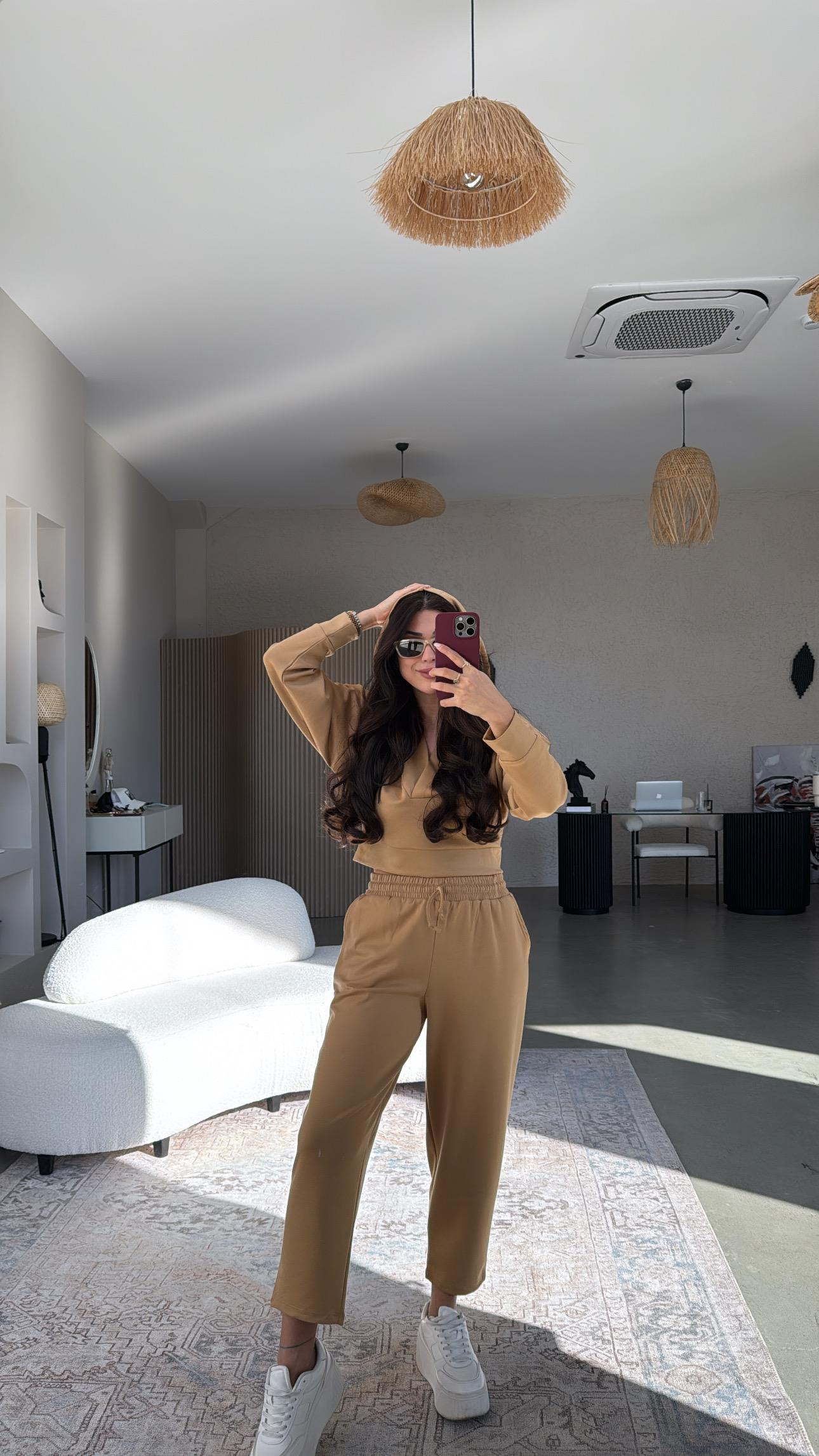 Camel Kapüşonlu Modal Takım