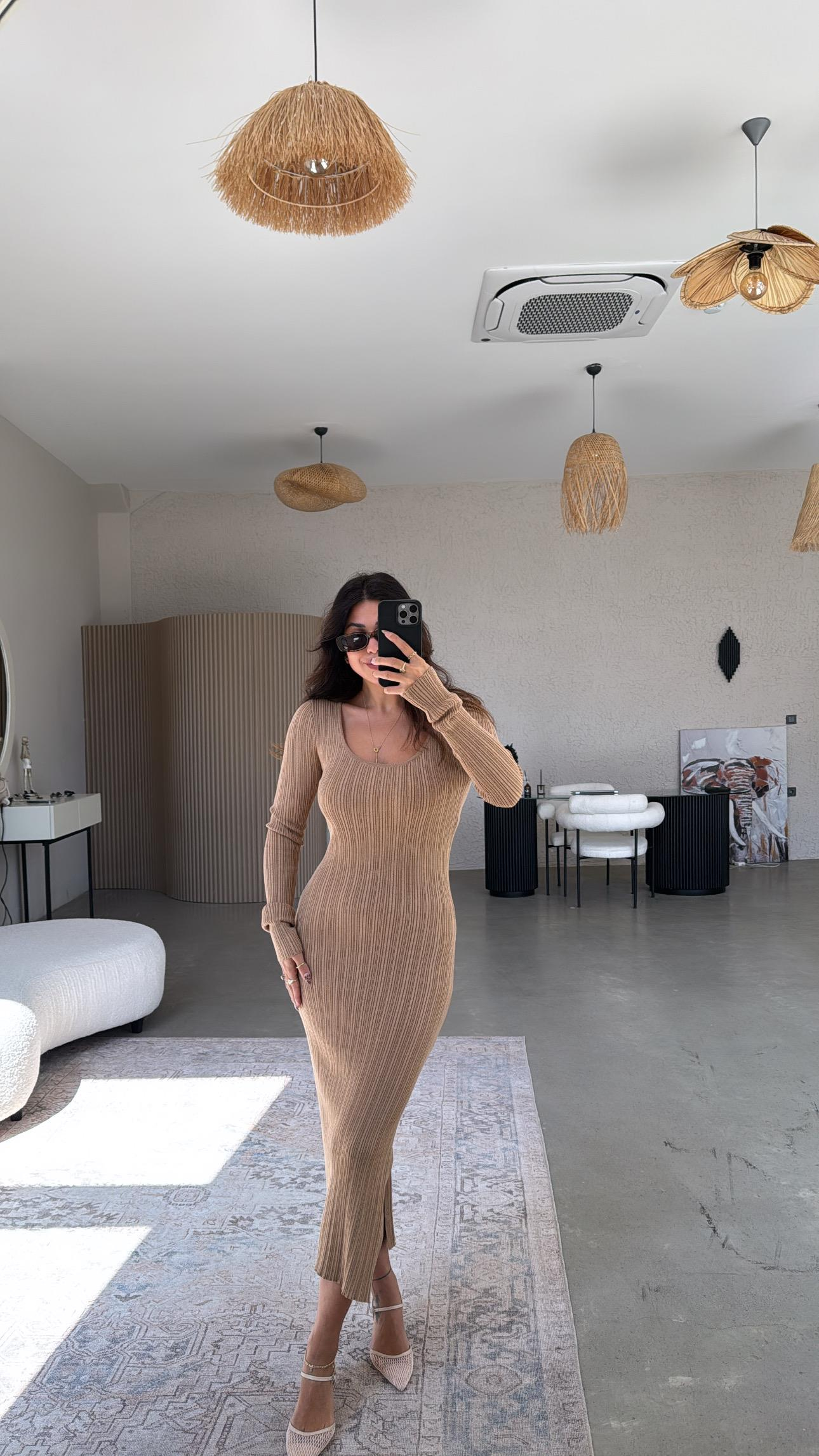 Camel Lycra Basic Triko Elbise