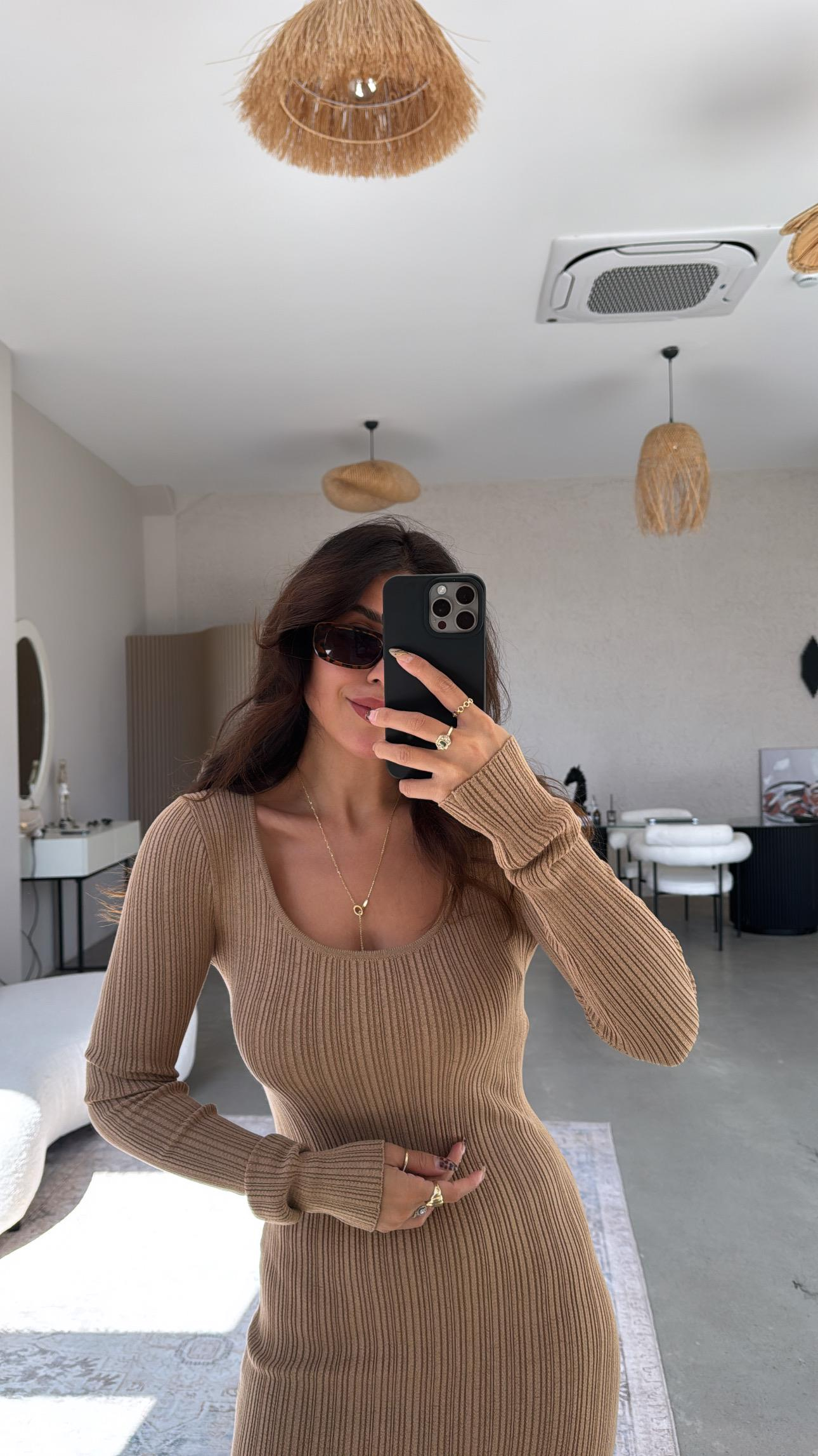 Camel Lycra Basic Triko Elbise