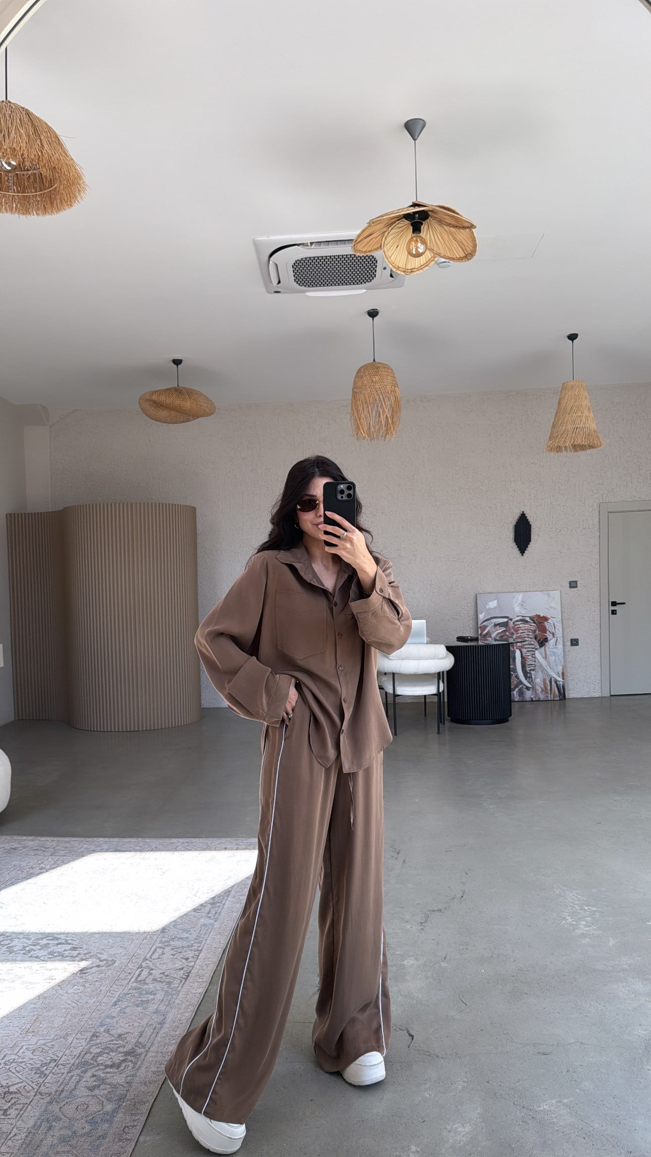 Camel Premium Şerit Detaylı İpek Dokulu Takım