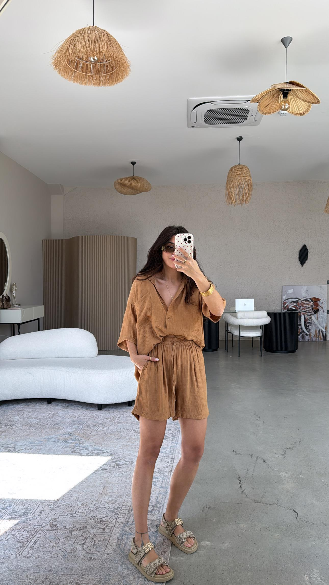 Camel Şort Gömlek Takım