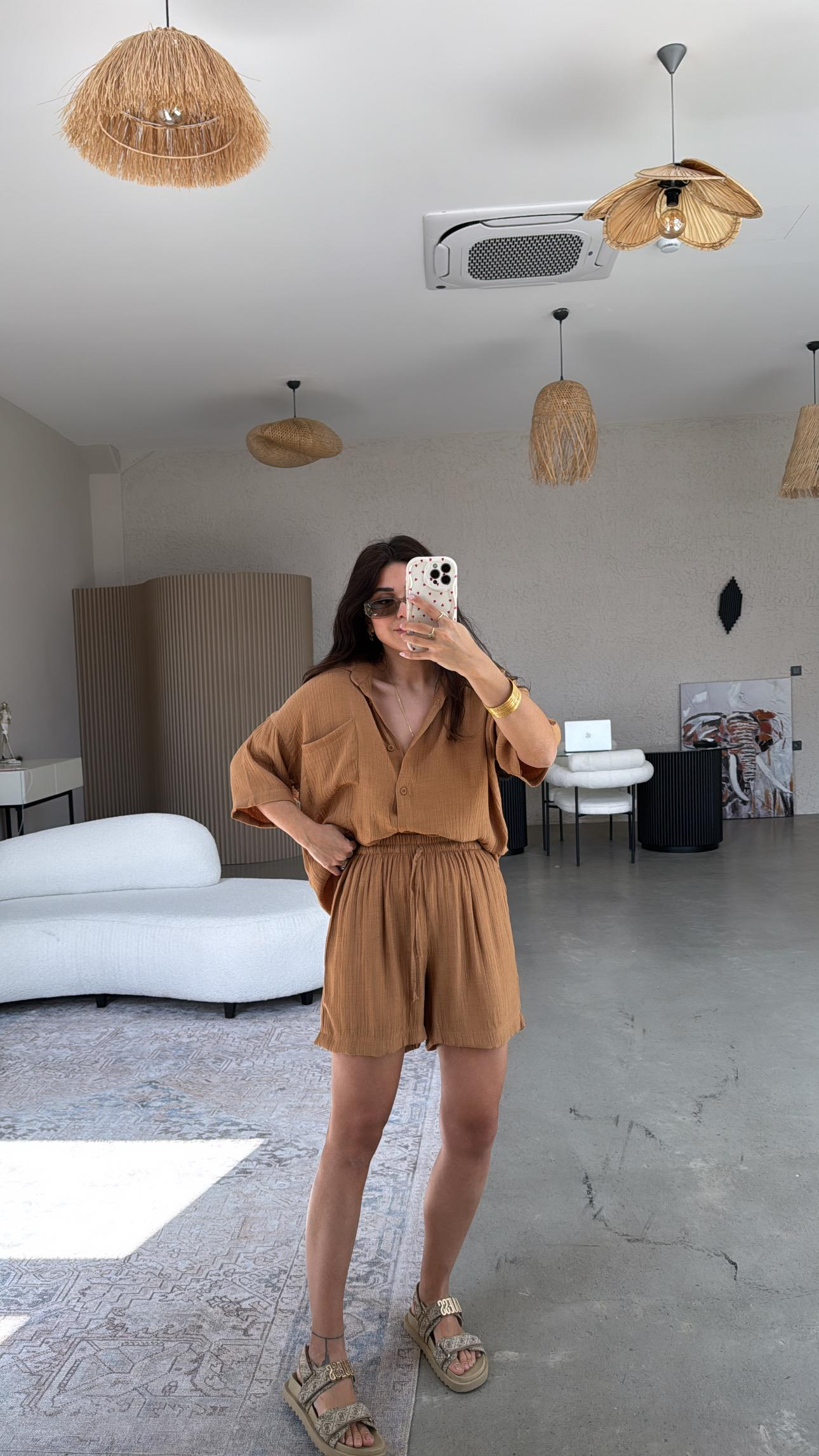 Camel Şort Gömlek Takım