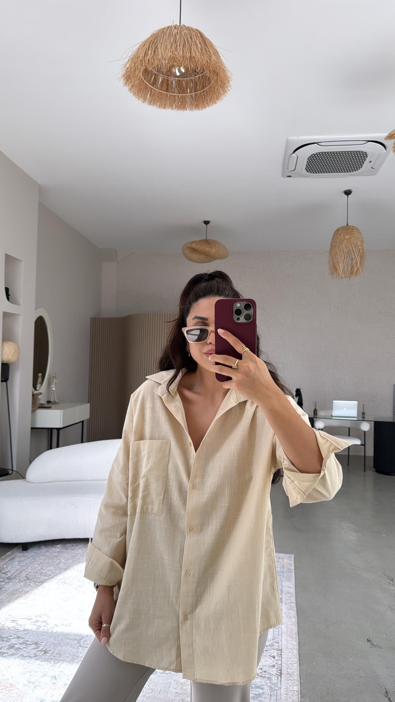 Camel Tek Cepli Keten Gömlek