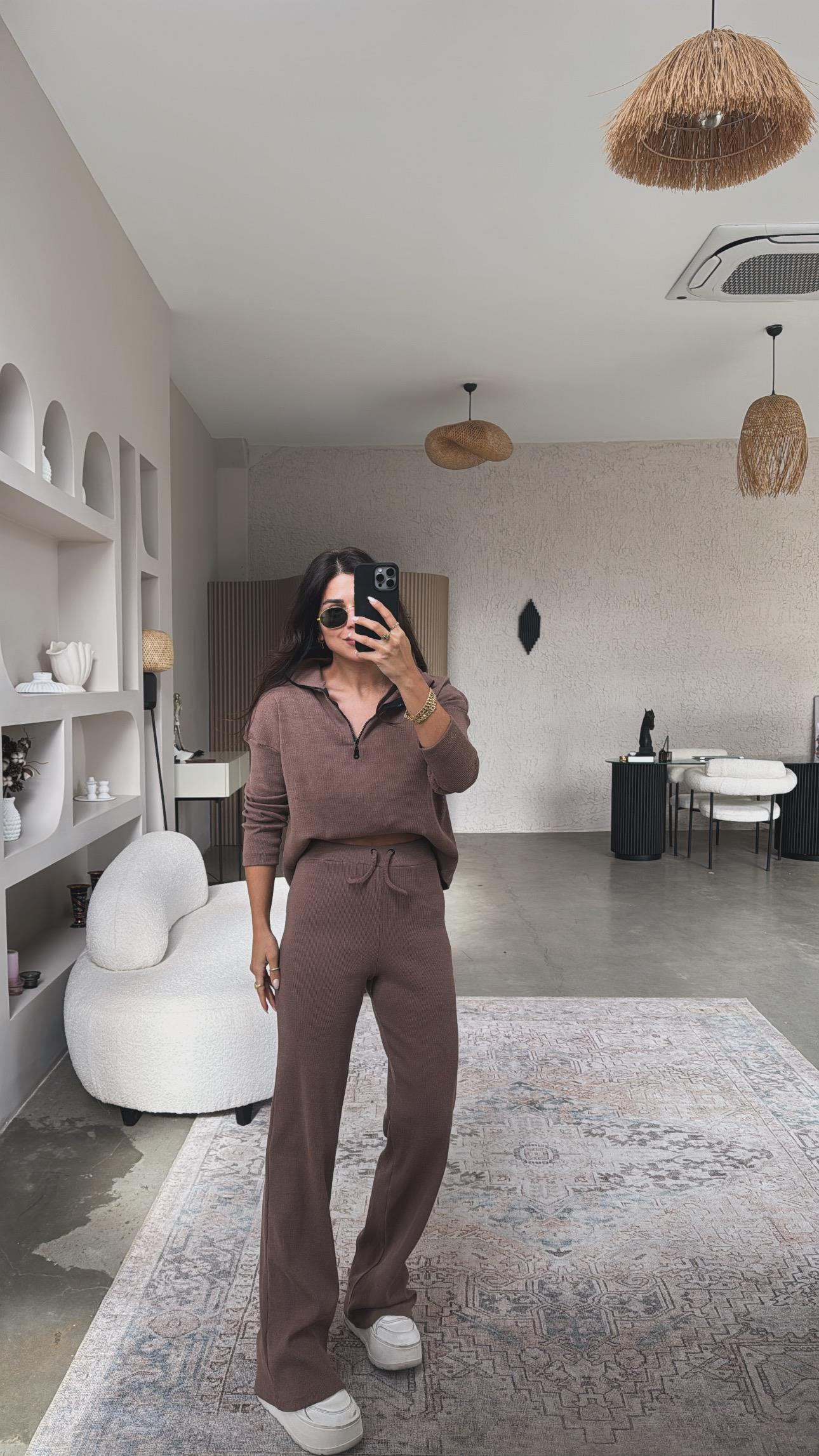 Camel Yarım Fermuarlı Fitilli Basic Takım