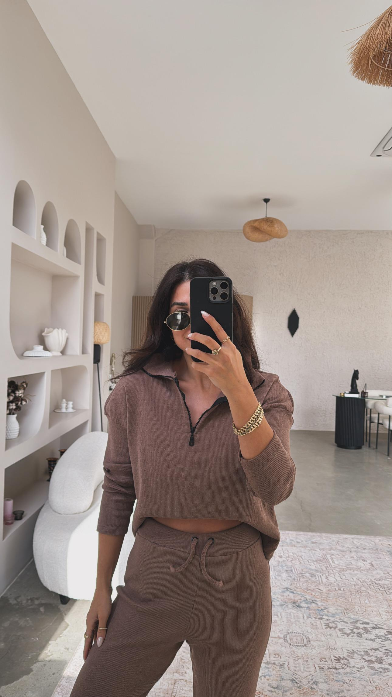 Camel Yarım Fermuarlı Fitilli Basic Takım