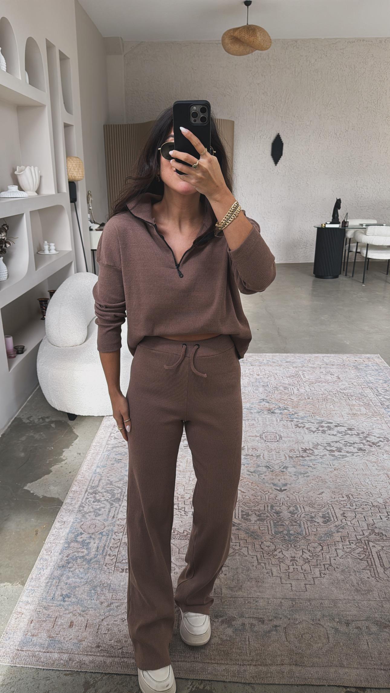 Camel Yarım Fermuarlı Fitilli Basic Takım