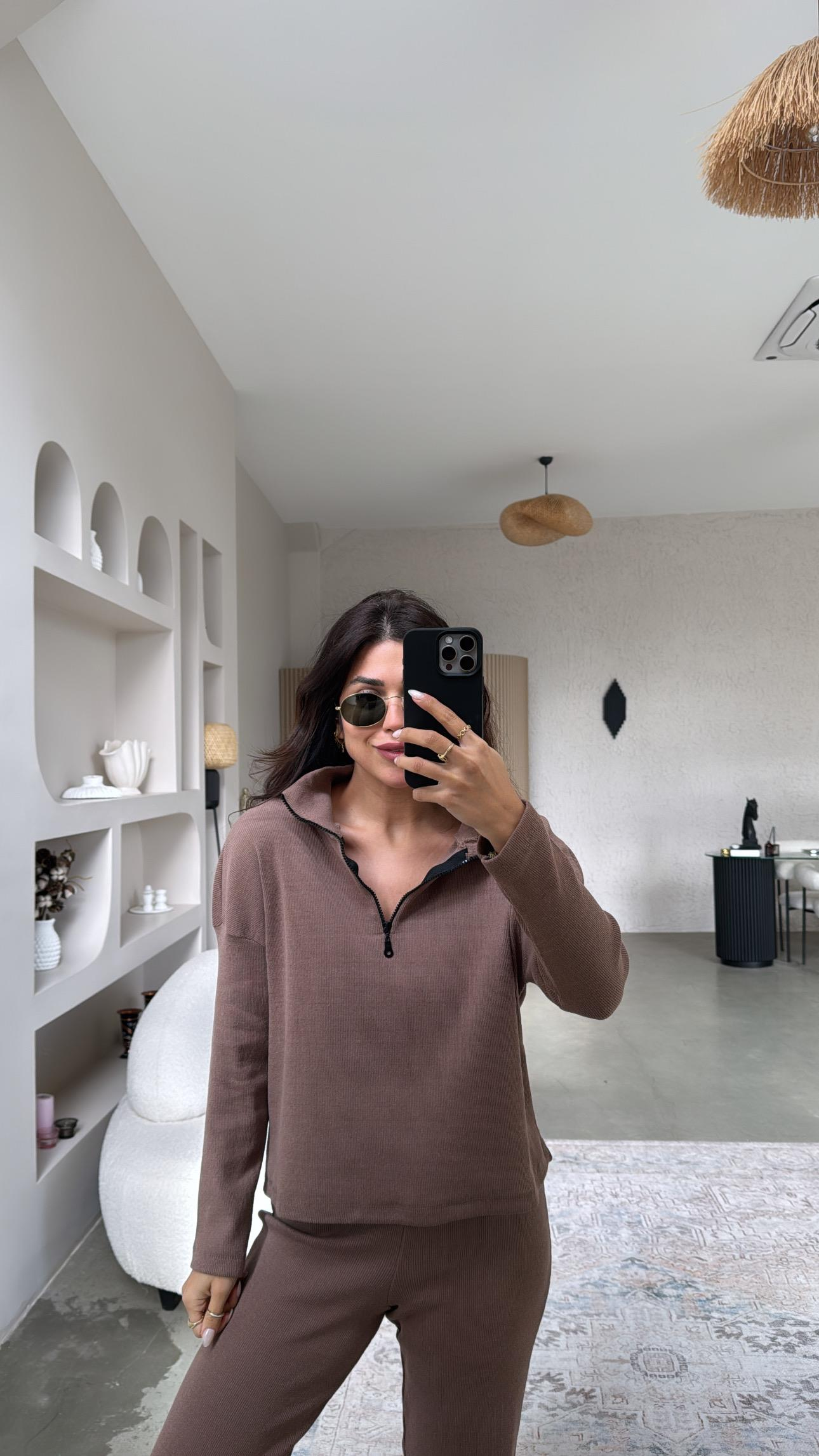 Camel Yarım Fermuarlı Fitilli Basic Takım