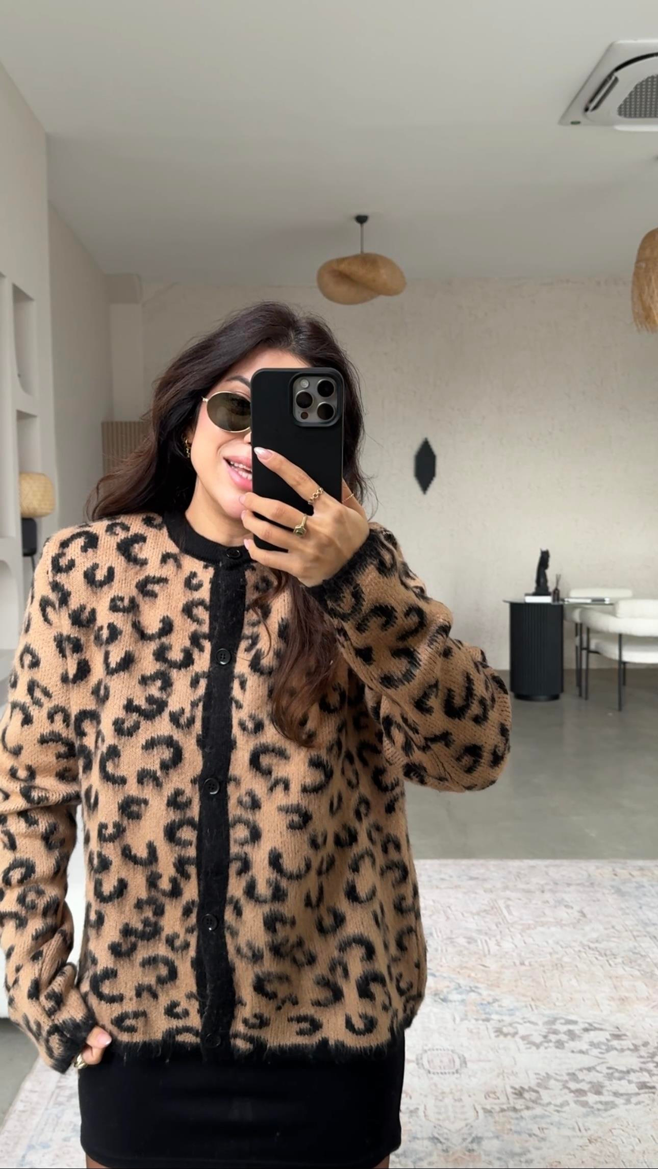 Camel Yumoş Leopar Hırka