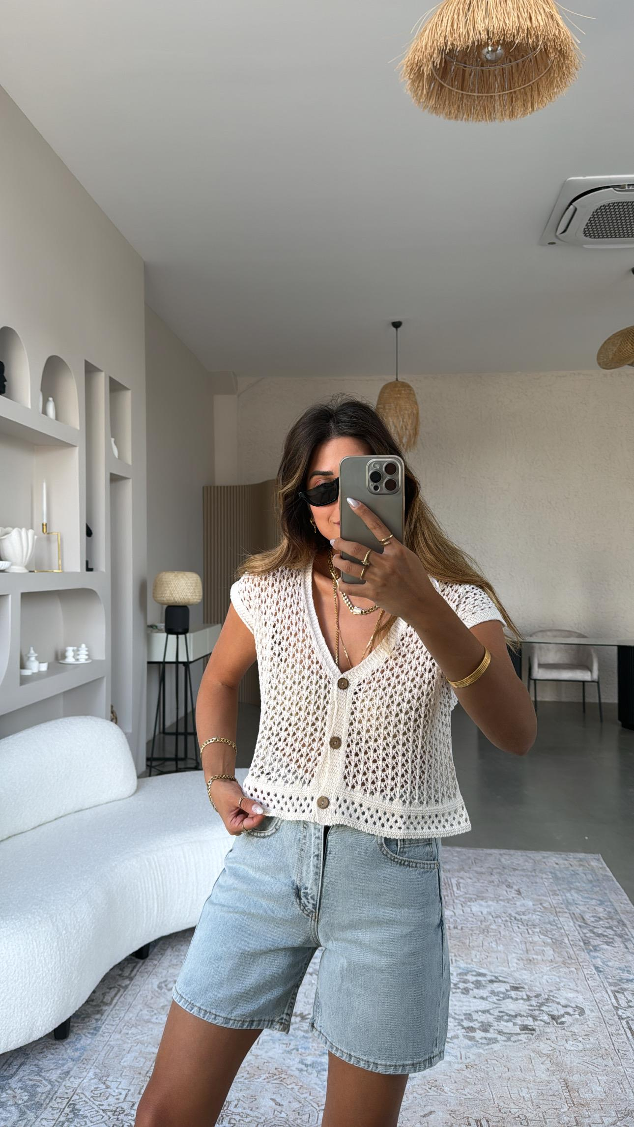 Düğmeli Ajur Yelek