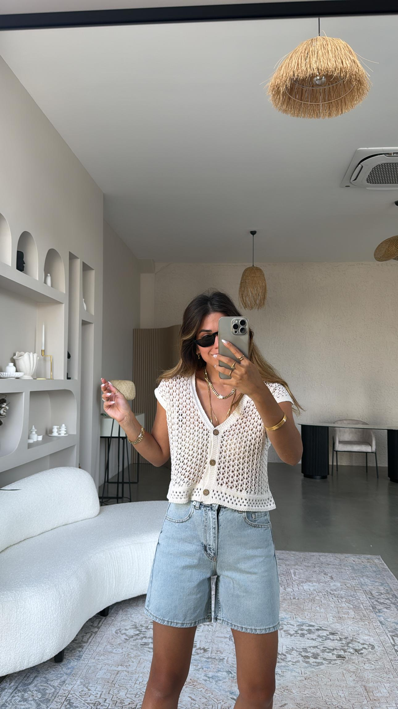 Düğmeli Ajur Yelek