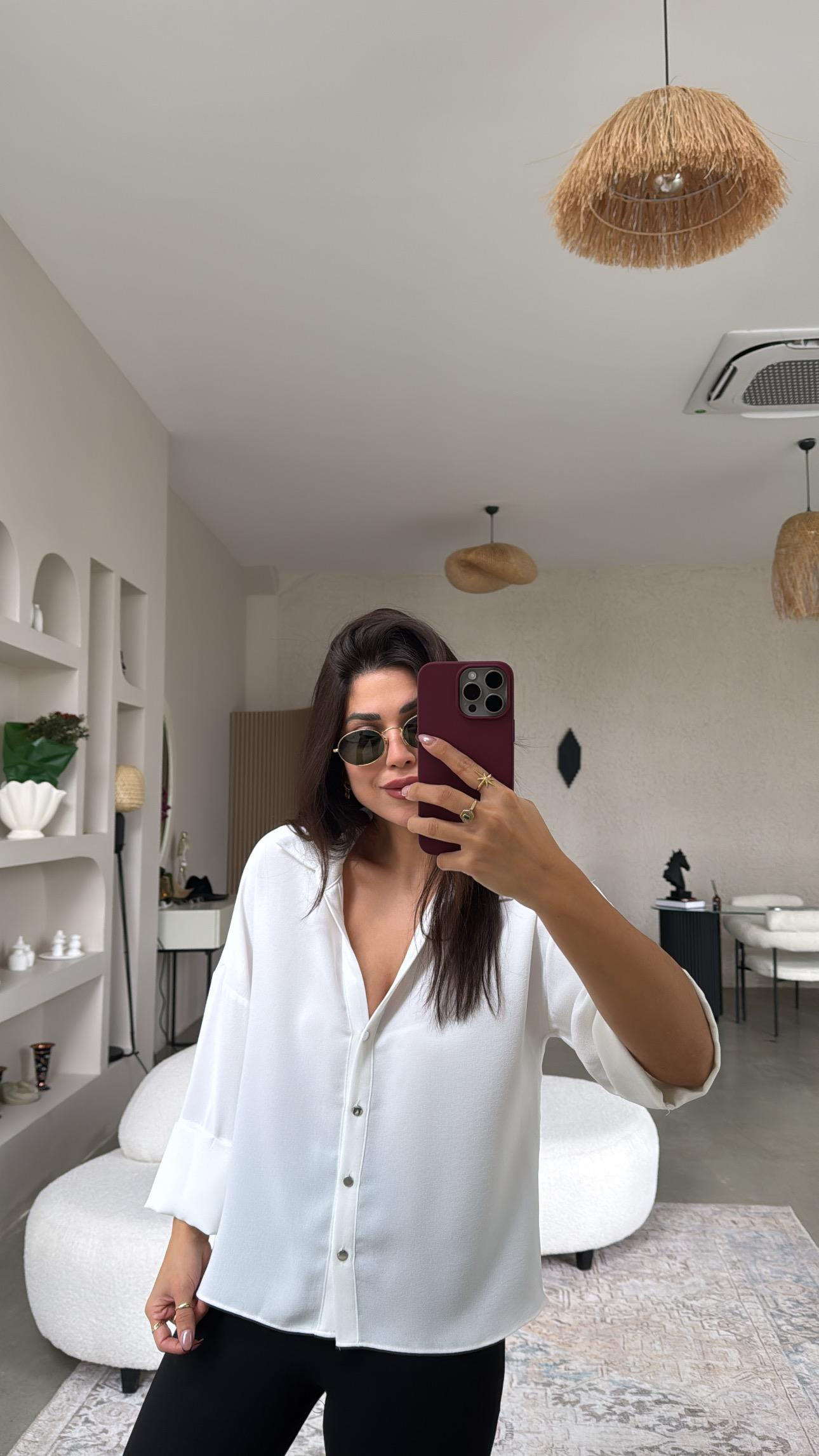 Ekru Krep Klasik Gömlek