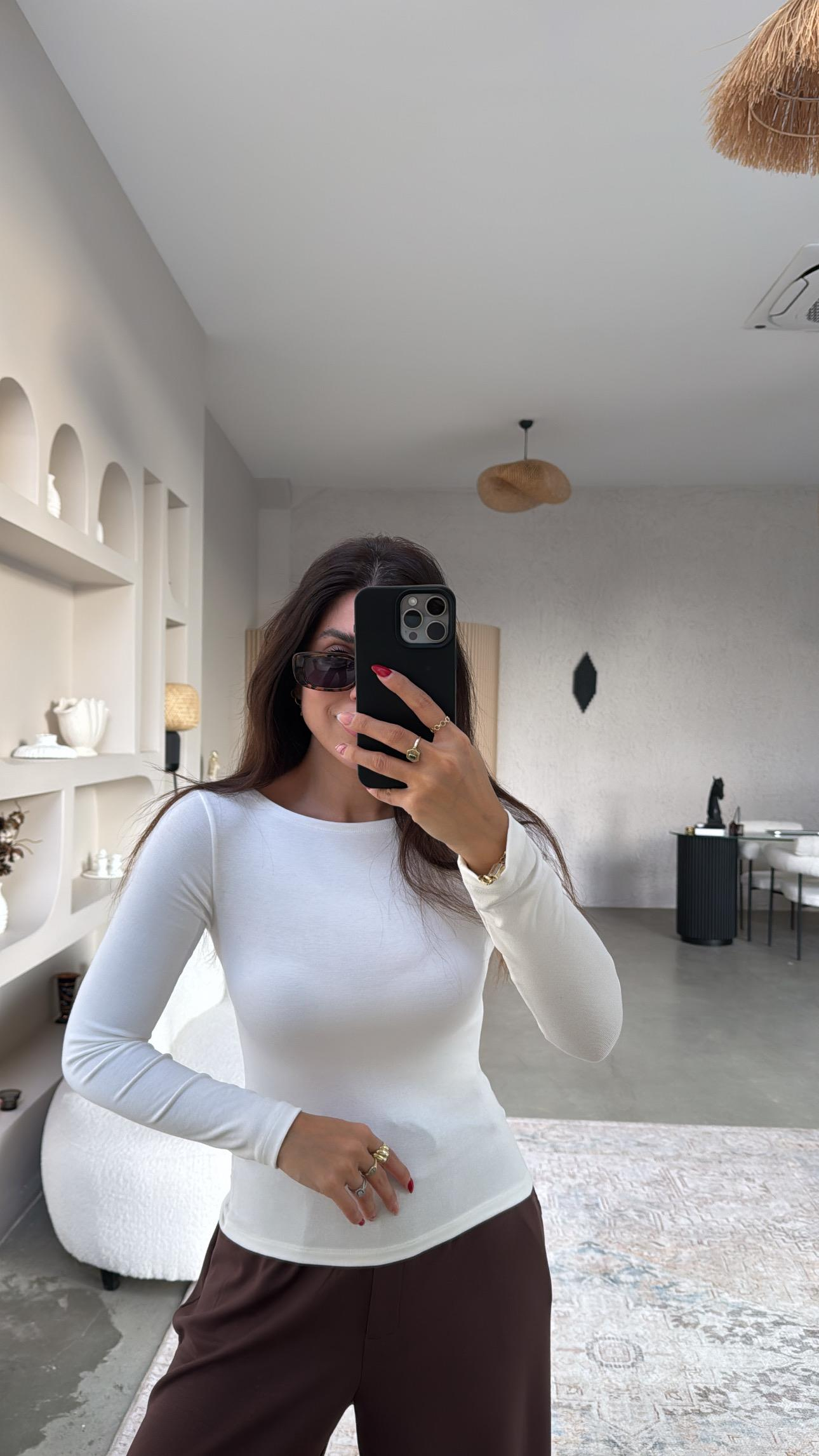 Ekru Pyr Uzun Kol Basic Bluz