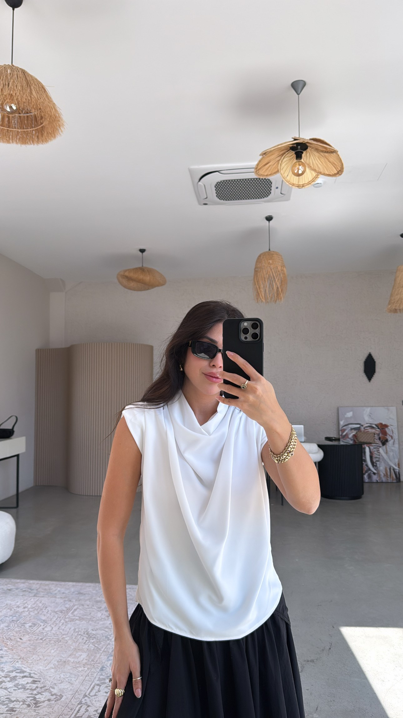 Ekru Vatkalı Krep Degaje Bluz